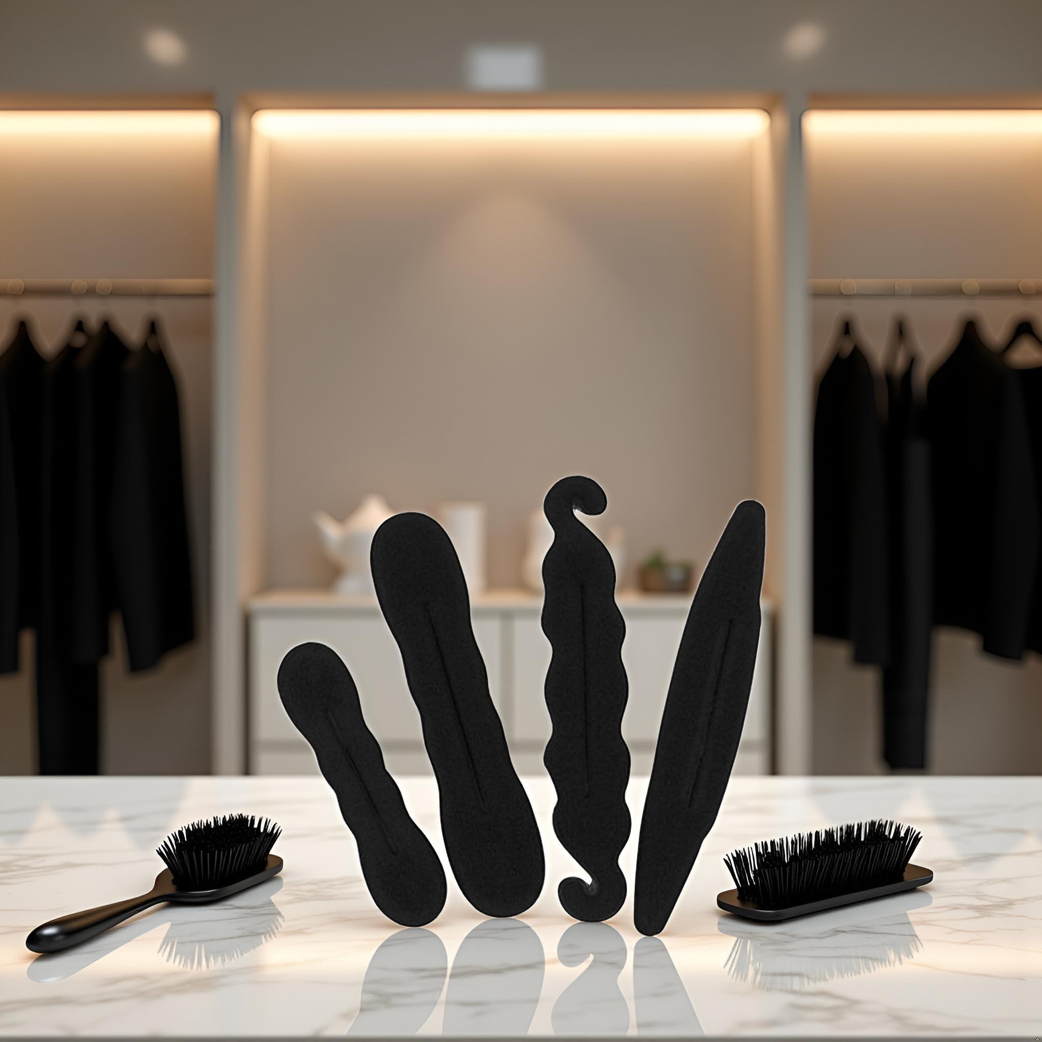 JJLFresheners 4Pcs Black Hair Bun Maker Magic Hair Styler Set Hair Styling Sponge New Released Elastics and Ties Hair Accessories