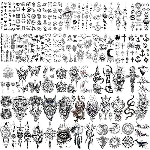 Yezunir Yezunir 66 Sheets 3D Owl Tiger Flower Temporary Tattoos For Women Girls Arm Sleeve Thigh, Large Skull Lotus Snake Peony Rose Floral Temp Tattoo Sticker Adult, Fake Tattoos That Look Real and Last Long