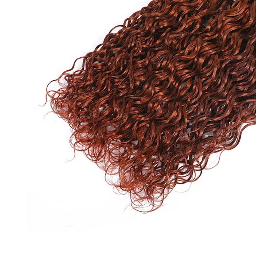 HuxoWax Reddish Brown Human Hair Bundles Copper Water Wave Bundles Human Hair 8a Grade Brazilian Virgin Hair 3 Bundles 14 14 14 Inch Color 33 Human Hair Bundle Brown Bundles