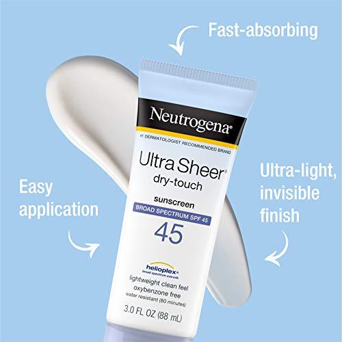 Neutrogena Neutrogena Ultra Sheer Dry-Touch Water Resistant and Non-Greasy Sunscreen Lotion with Broad Spectrum SPF 45, TSA-Compliant travel Size, 3 Fl Oz, Pack of 2, 6 Fl Oz