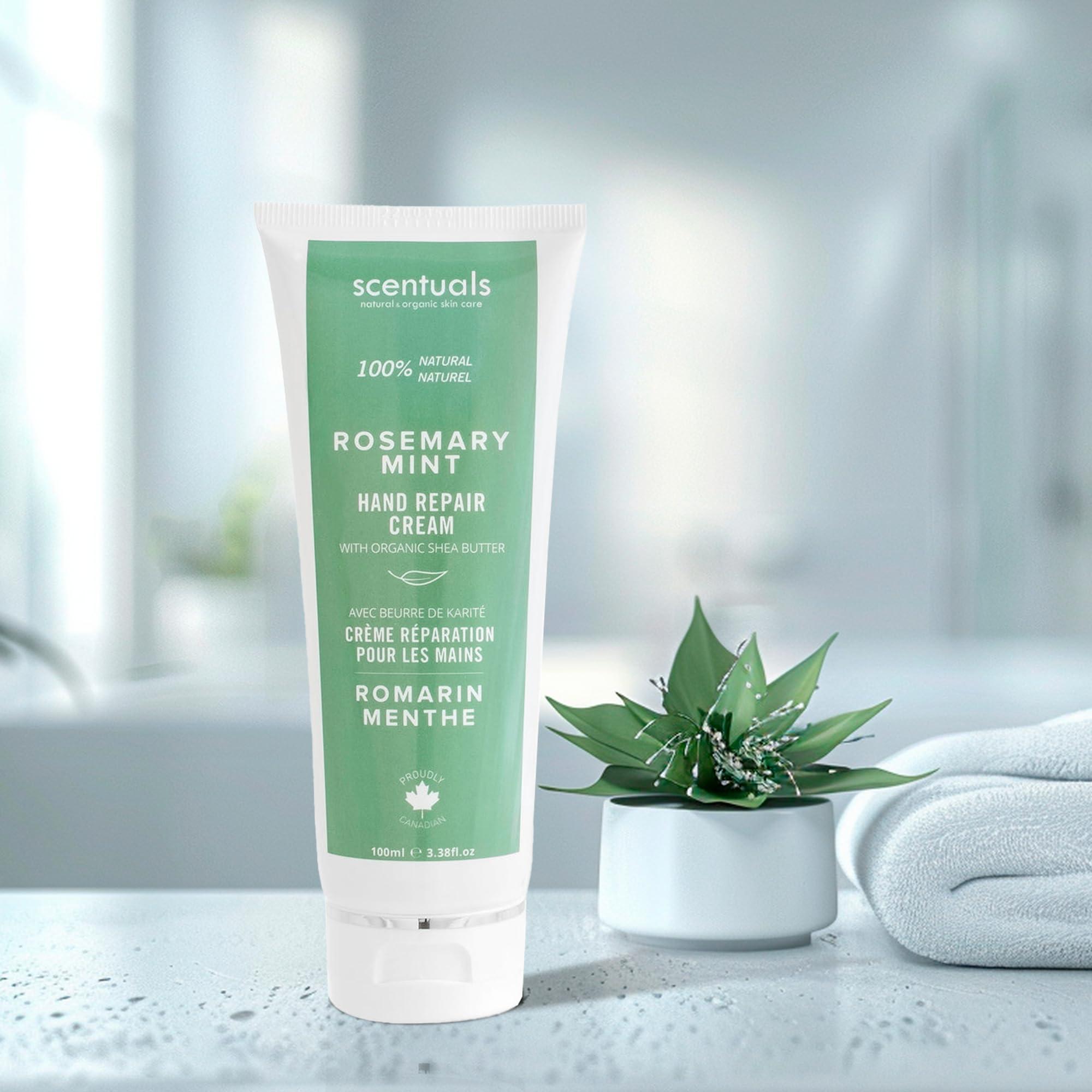 Scentuals Hand Cream with Rosemary & Mint Essential Oil, Shea Butter, Cocoa Butter, Argan & Almond oil, Vitamin E and Aloe Vera, for Moisturizing Dry Hands, Cruelty Free, Natural Skin Care, 100 ml, 3.4 fl.oz
