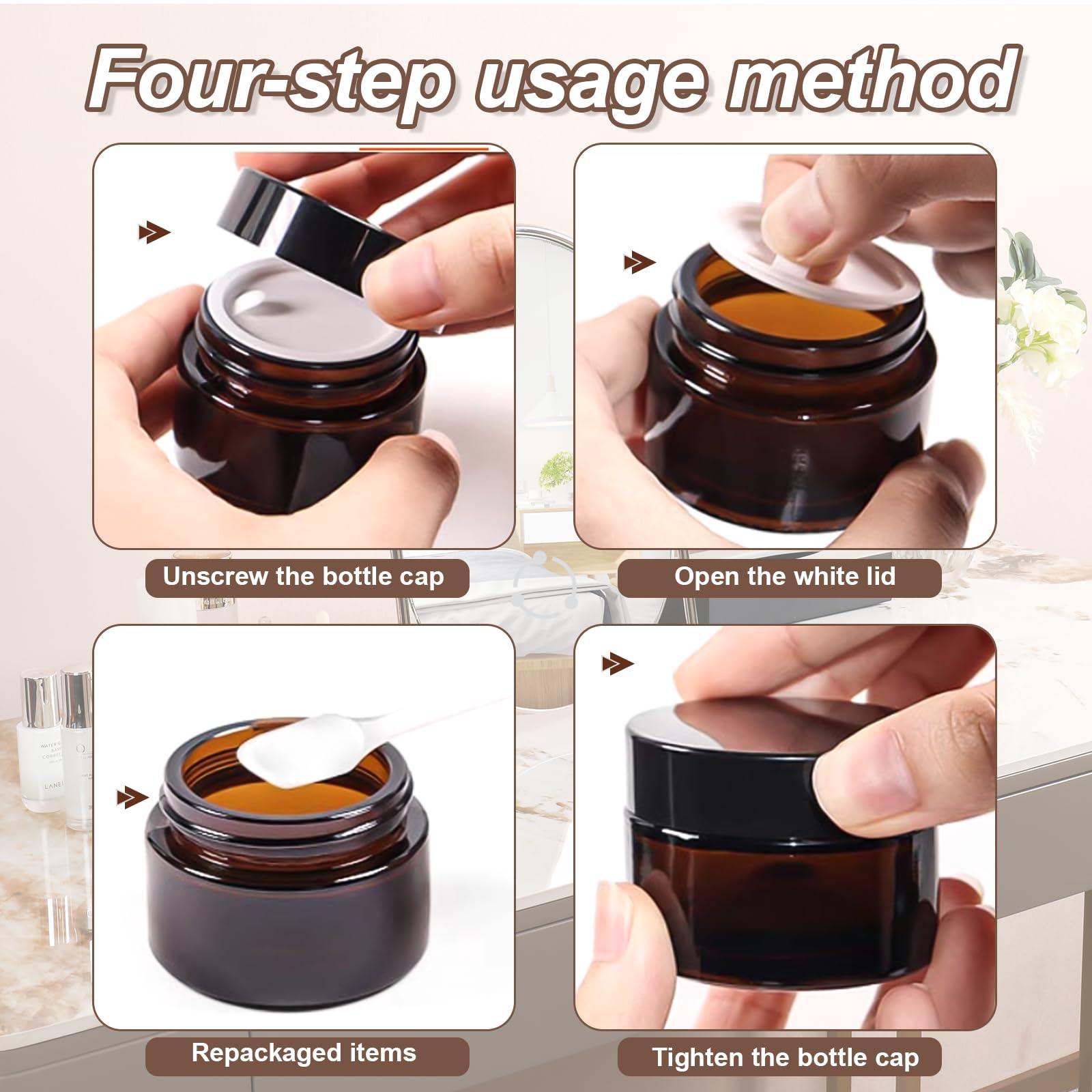 LZEDIRA 6Pack Amber Glass 5 ml 1/6 oz Small Thick Wall Round Jars Vials Pot Cosmetic Bottle Face Cream Containers With Black Lids For Lotion Make Up Nail Salve Ointment Sample Balm