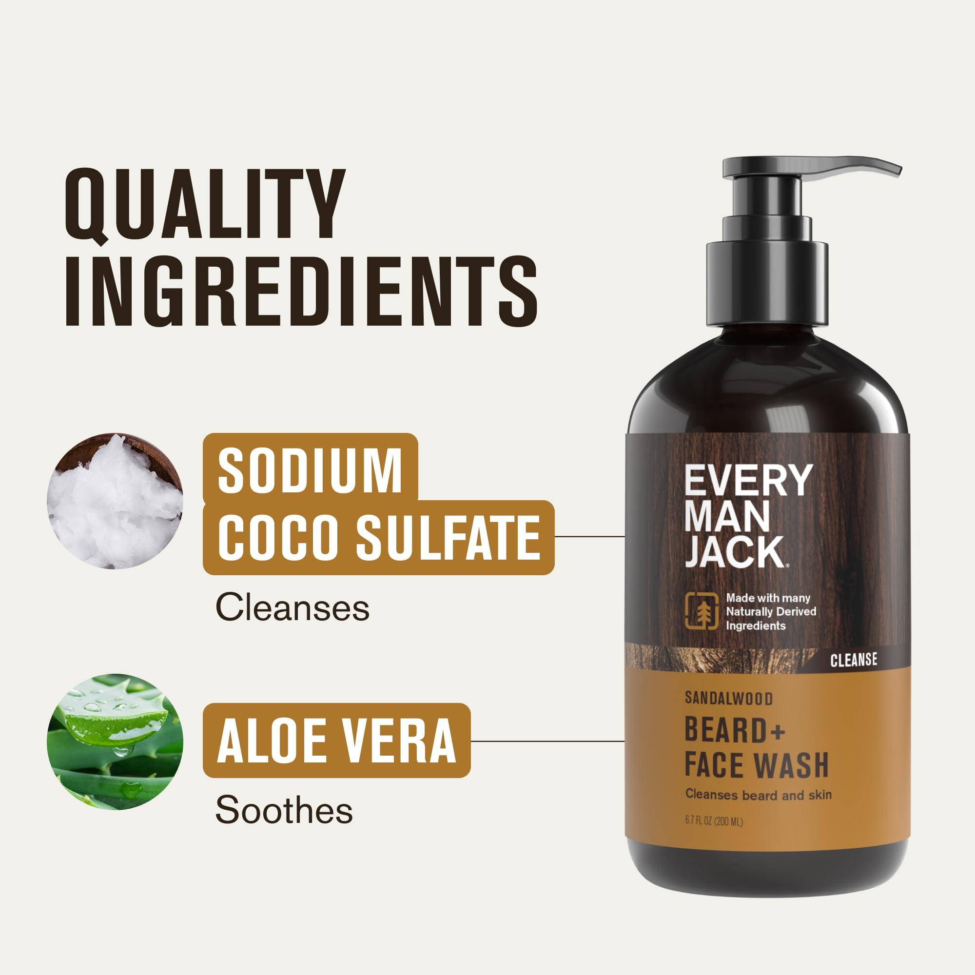 Every Man Jack Every Man Jack Sandalwood Beard + Face Wash - Made w/Naturally Derived Ingredients like Aloe Vera & Coconut - 6.7oz (2 Pack)