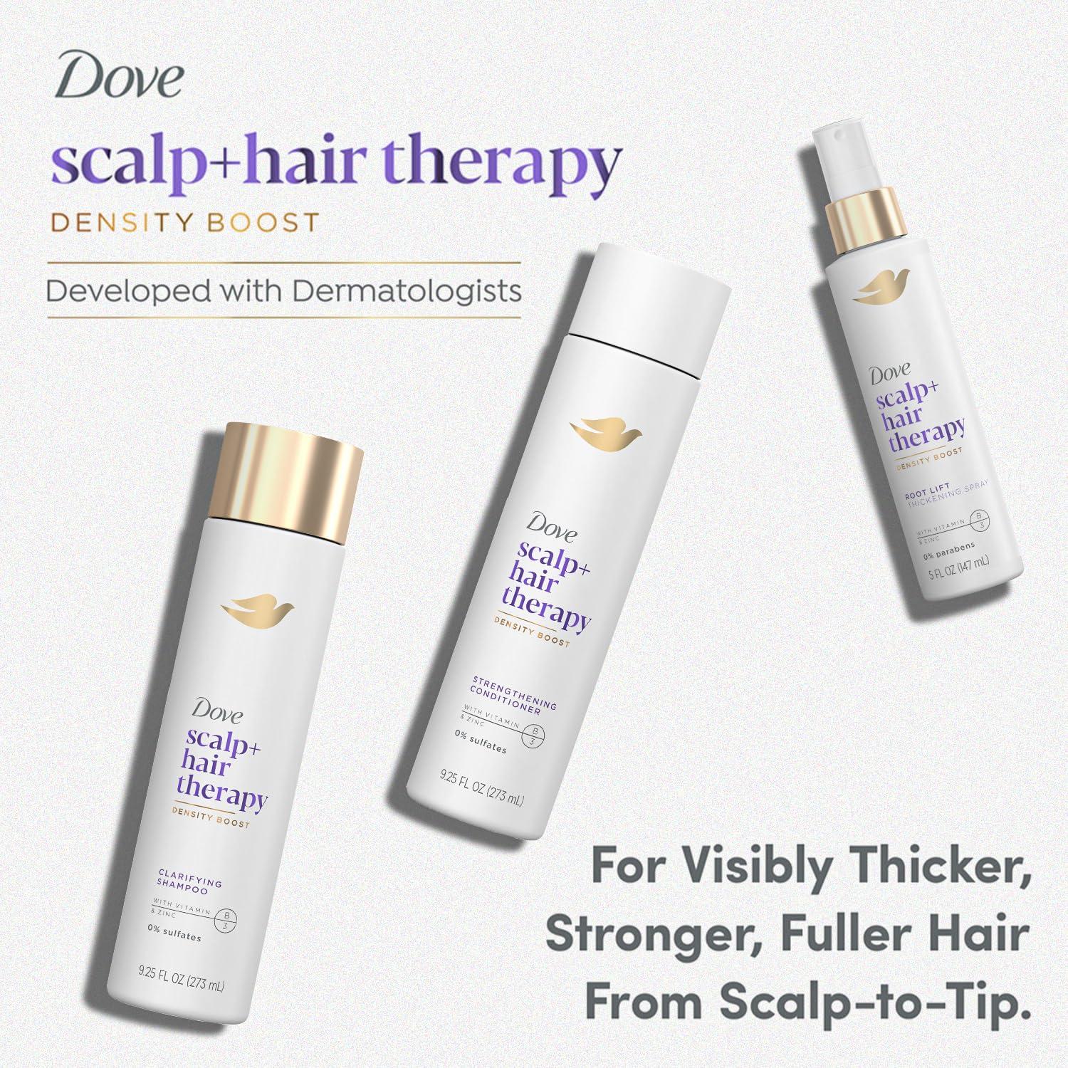 Dove Dove Scalp + Hair Therapy Bundle Density Boost Clarifying Shampoo and Strengthening Conditioner + Root Lift Thickening Spray with Vitamins B3 & E, Zinc & Peptides (3 Piece Set)