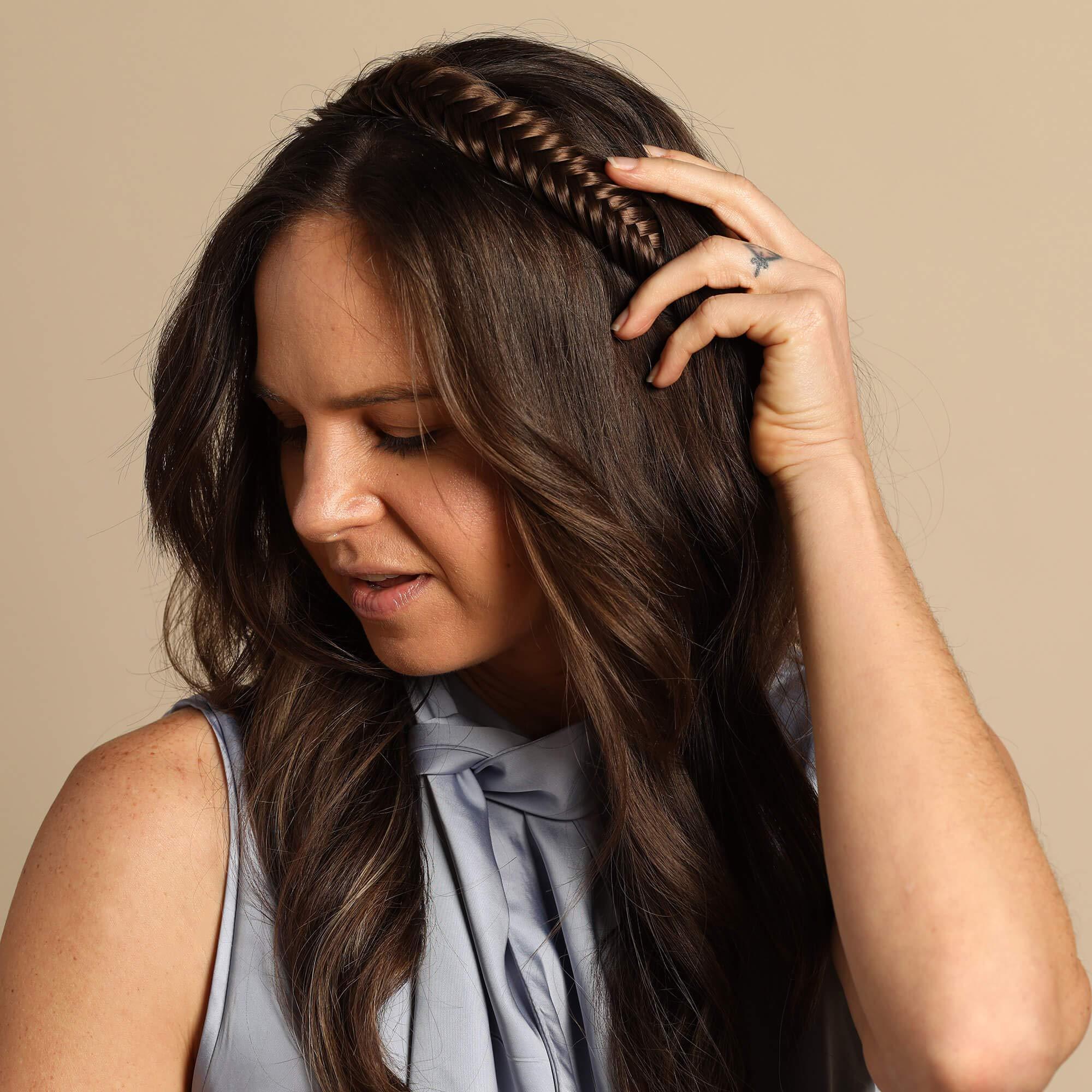 MADISON BRAIDS MADISON BRAIDS Women\'s Headband Hair Braid Natural Looking Synthetic Hair Piece Extension - Arisa Fishtail - Brunette