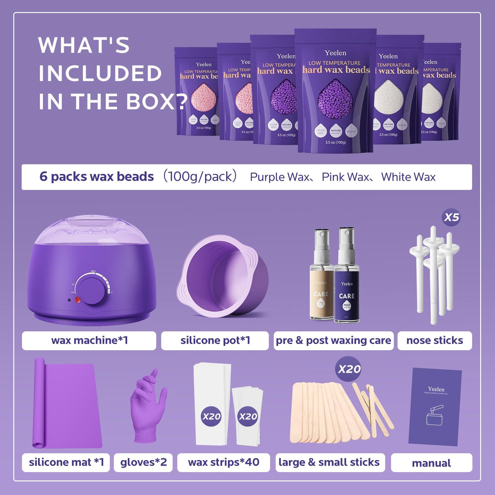 Bestienoly Home Waxing Kit for Women Men: for Sensitive Skin Brazilian Body Wax Kit for Coarse Hair Removal - with 6 Packs Hard Wax Beads 40pcs Waxing Strips a Wax Machine Nose Hair sticks