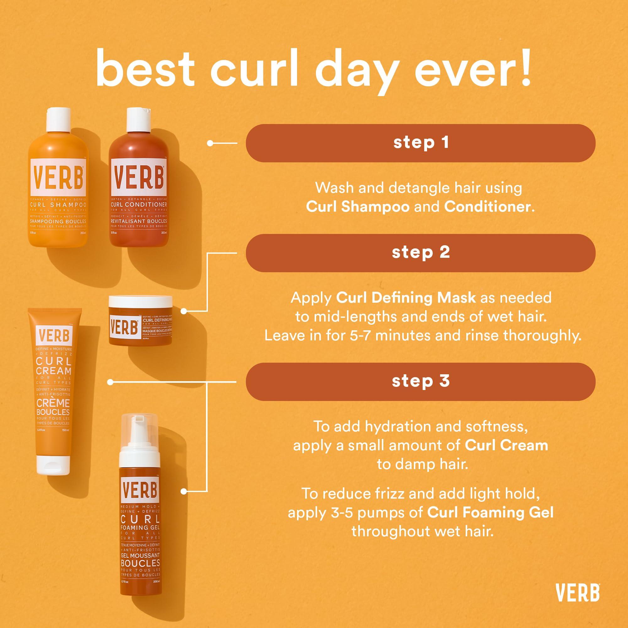 VERB Verb Curl Shampoo & Conditioner Duo, 12 oz + VERB Curl Foaming Gel Frizz Control Mousse for Curl Definition 6.7 fl oz Bundle