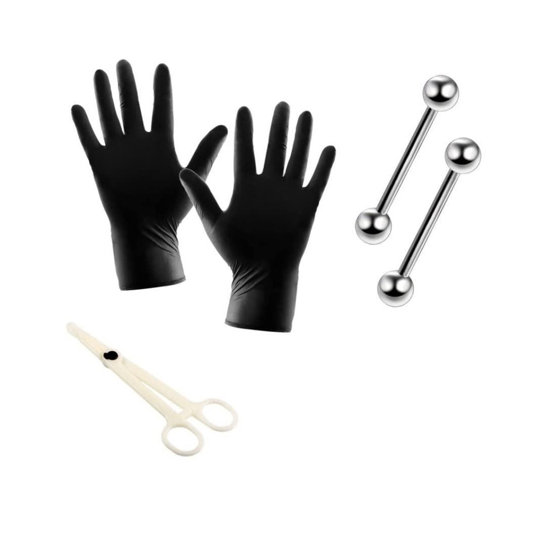 Pineeseatile Professional Piercing Kit Ear Nose Navel Nipple Piercing Set with Jewelry Needles Gloves Piercing Supplies 1Set