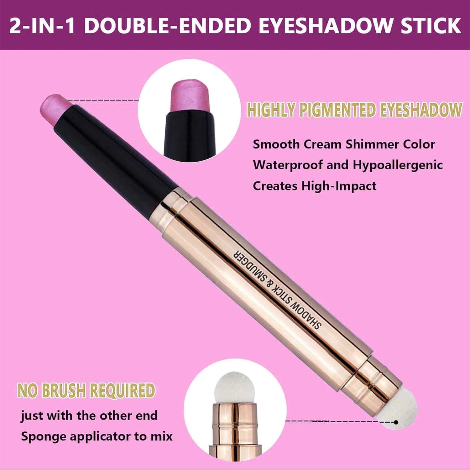 Maxzitank Purple Eyeshadow Stick And Sponge Makeup Brush Cream Shimmer Smooth Shadow Pencil Eyeliner Long Lasting Waterproof Eye Shadow Highlighter Stick Hypoallergenic Multi-Dimensional Eyes Look ( # 08)