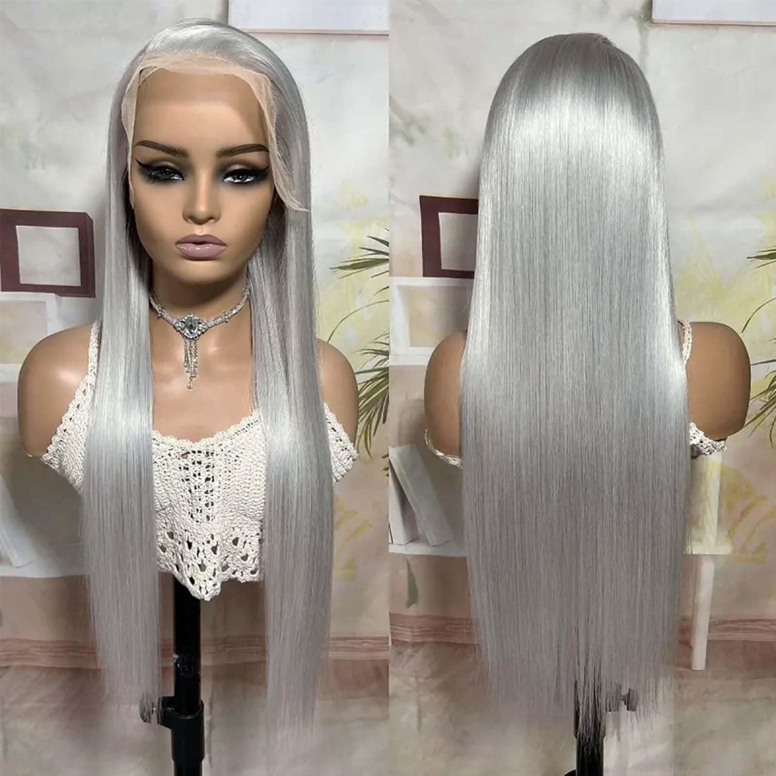 Licoville Grey Human Hair Wigs for Women 180% Density Grey Lace Frontal Wigs Human Hair Pre Plucked Glueless 13x4 HD Lace Silver Grey Wig Human Hair Silky Straight Grey Human Hair Lace Front Wig 26 Inch