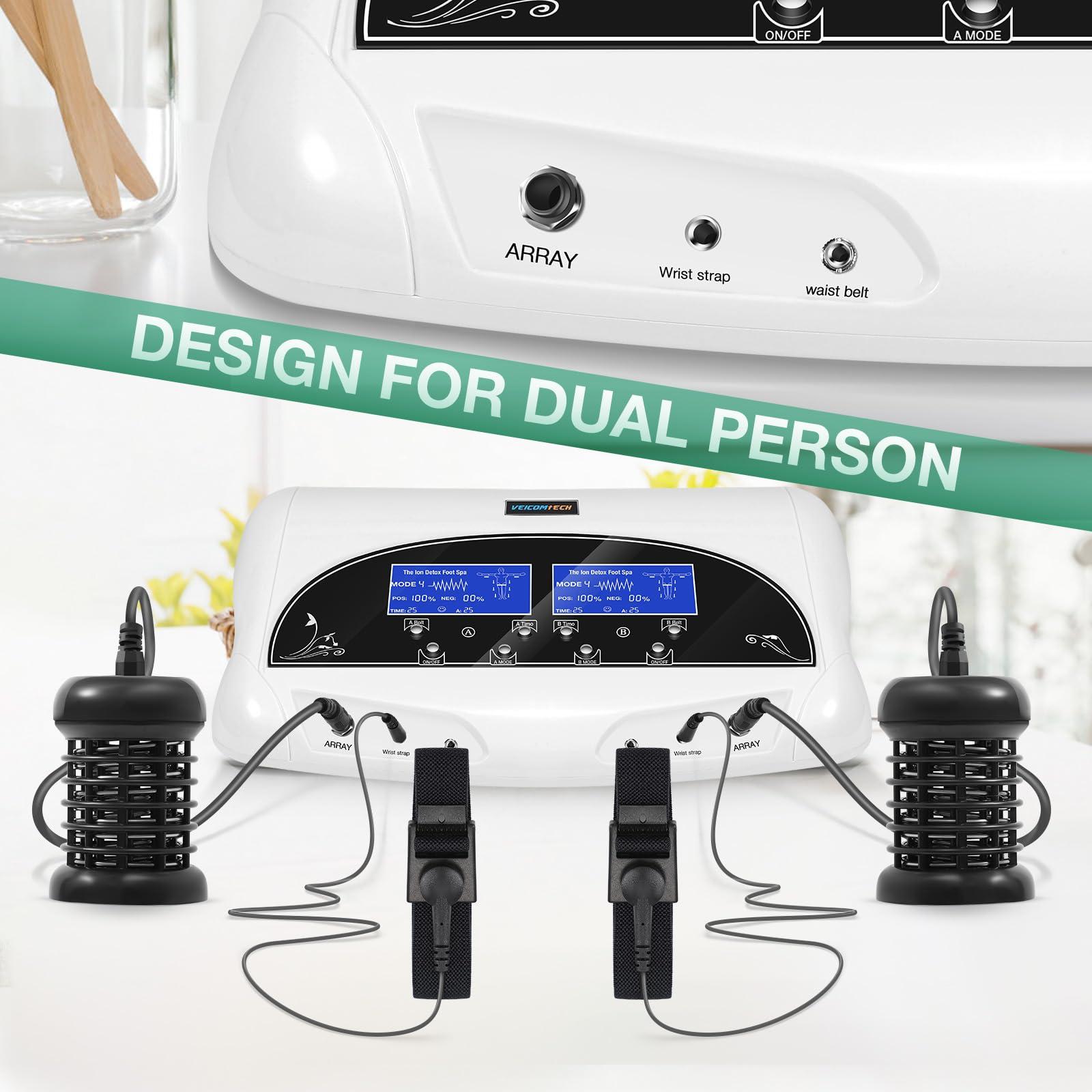 veicomtech veicomtech Dual Ionic Foot Bath Detox Machine, Professional Foot Detox Machine, Ionic Ion Detox Foot Bath Spa Cleanse Detoxification Machine with 2 Waist Belts, 2 Arrays, 10 Liners (Black)