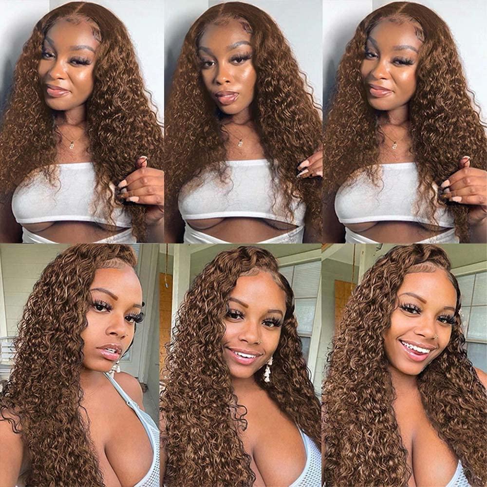 MAMART Color 4 Brown Water Curly Bundles Human Hair Dark Brown Bundles Light Brown Water Wave Human Hair Bundles Brazilian Human Hair Wet and Wavy Silky Soft for Black Women 16 18 20 Inch