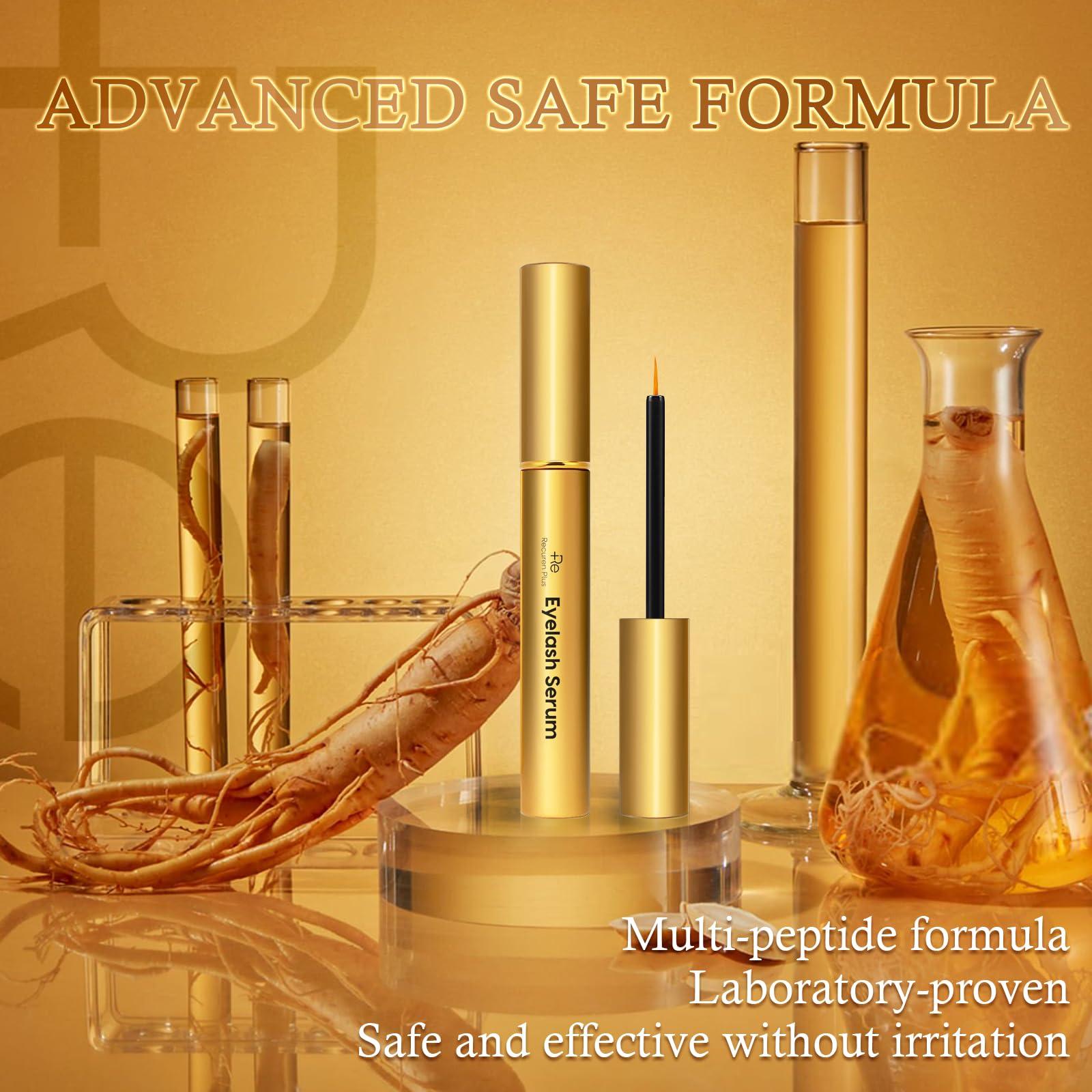 Recuren Plus Recuren Plus Premium Eyelash Growth Serum: Advanced Vegan Formula for Longer Thicker Lashes Natural Safe Ingredients in 5ML (Champagne Gold)