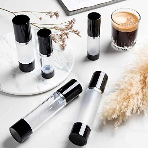 Cosmetic Packaging Now! Cosmetic Packaging Now! Luxe Airless Bottle, Clear Airless Bottles w/ Glossy Black Cap, Multi-Pack Bundle (30 ML, 12 Pack)
