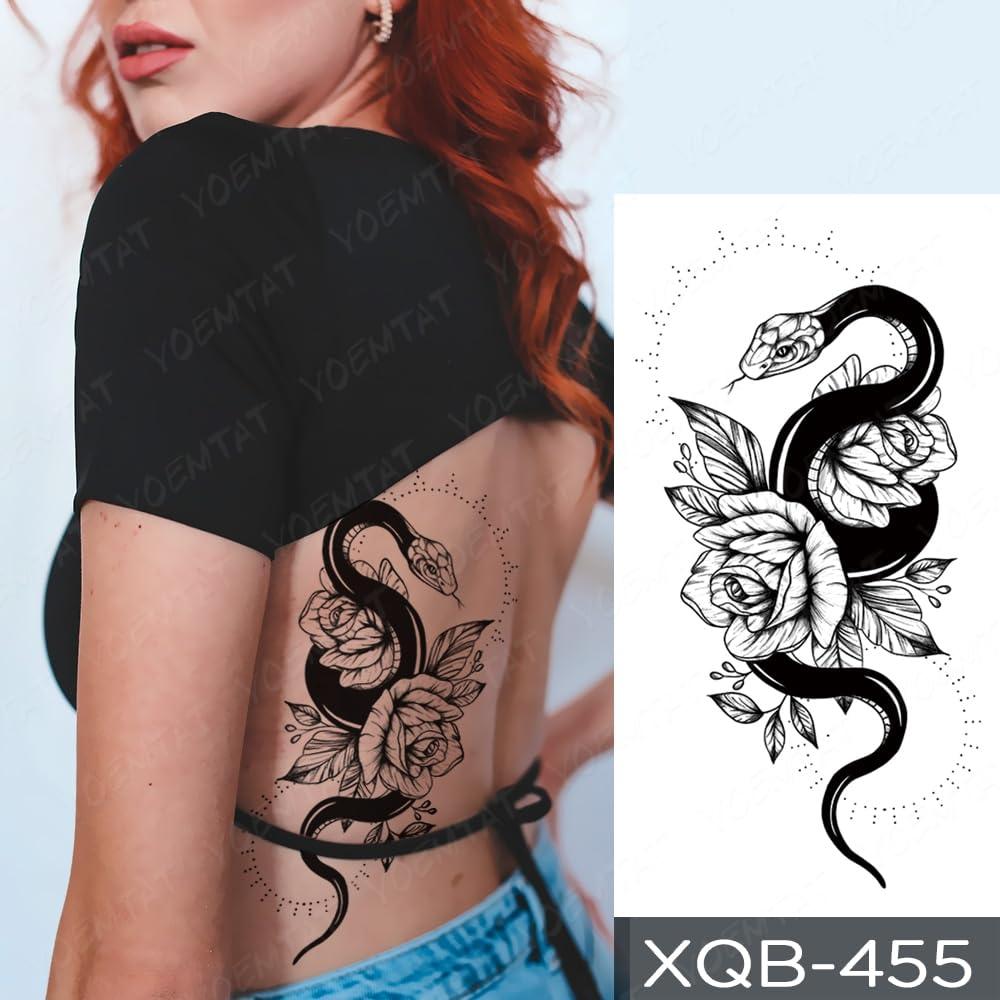 TTHUONG THATHU Waterproof Temporary Tattoo Sticker Black Snake Dragon Flash Tatto Tiger Flowers Roses Body Art Arm Tatoo Men Women