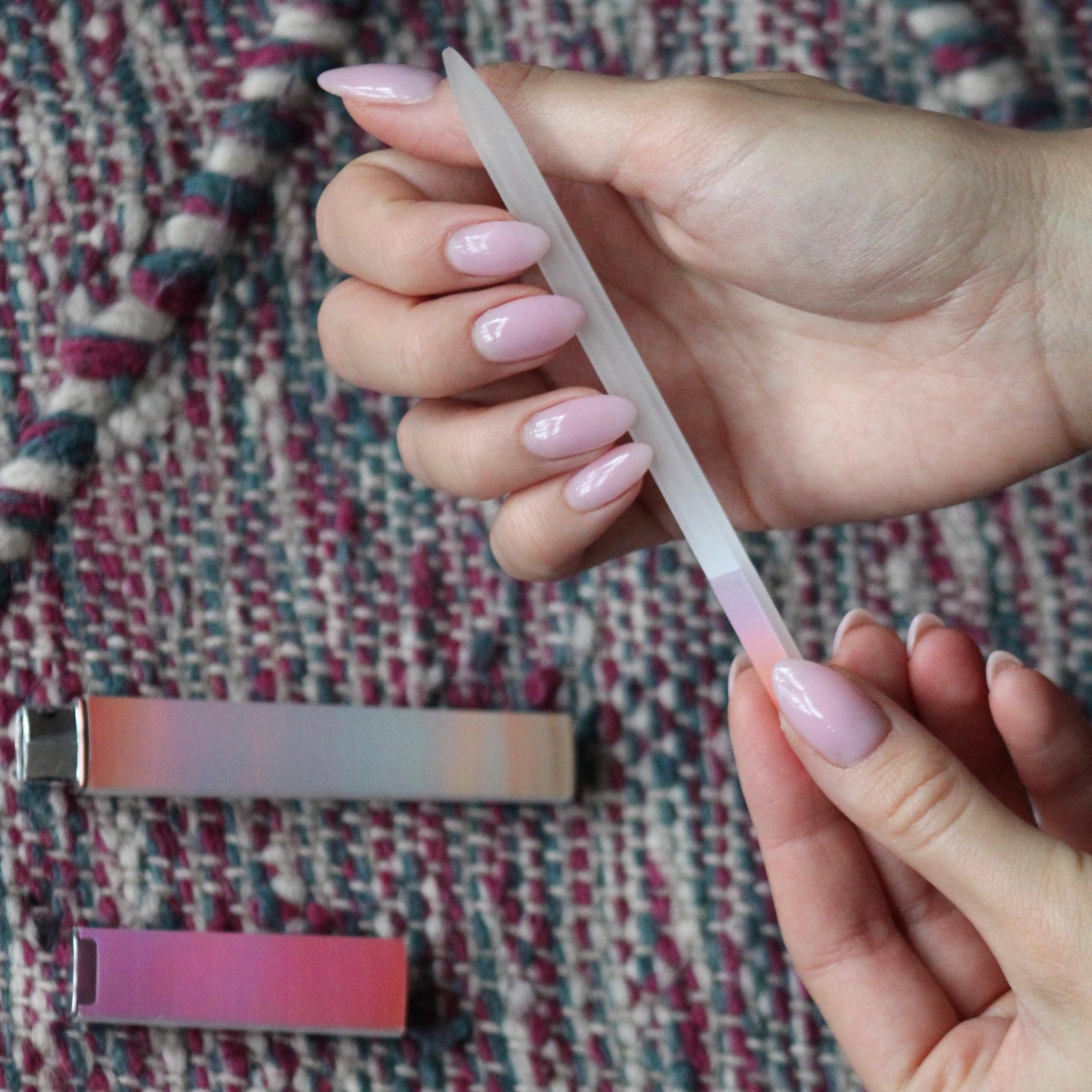 Malva Belle Best Crystal Glass Nail File for Women - Nail File & Travel Case - Nail File Set for Women - Heavy Duty Nail File for Natural Nails, Gel - Professional Nail Shaper - Sunset 3mm