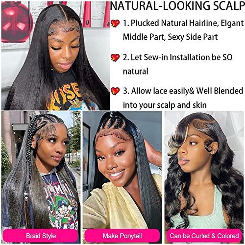 Mango girl Mango girl 13X4 Ear To Ear Lace Frontal Closure Straight Human Hair 100% Remy Brazilian Virgin Hair 150 Density HD Transparent Lace Frontal Closure Human Hair Natural Black Pre-Pulled Baby Hair (20 In