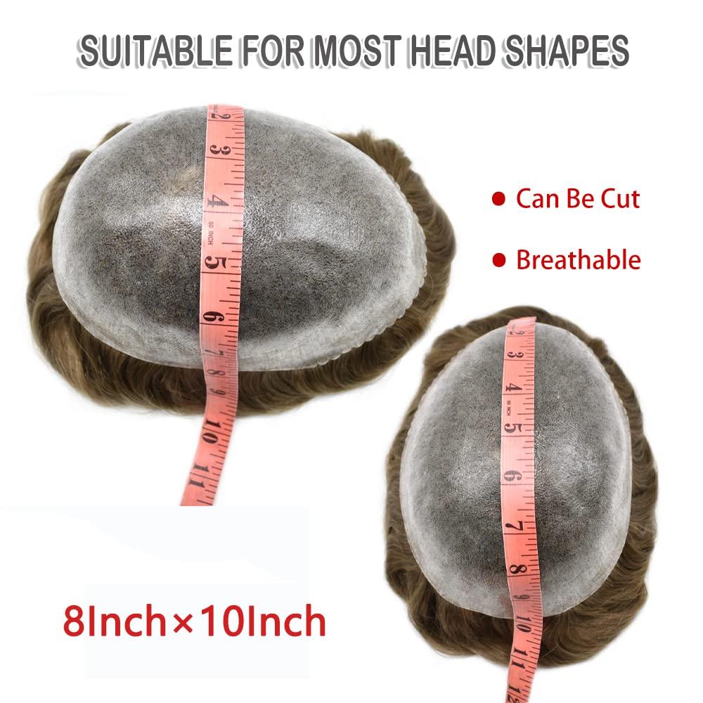 F M FACE MIRACLE NEW YORK F M FACE MIRACLE NEW YORK Mens Toupee Full Poly Skin Hair System For Men Inject PU Human Hair Replacement Toupee For Men Hair Wig 8"X10" #17 Dark Ash Blonde-120% Medium Light to Medium Density