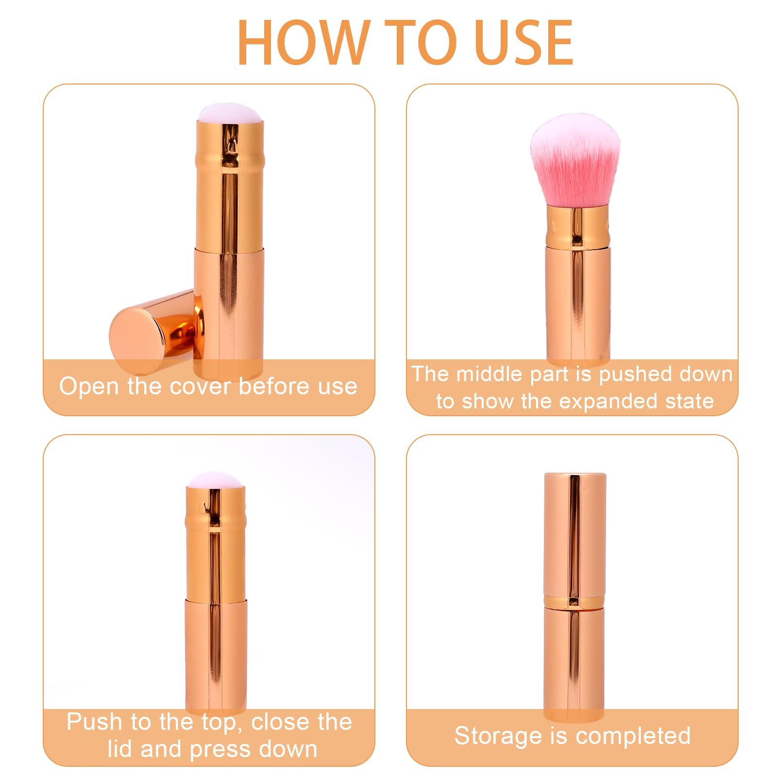 Mozeat Lens Retractable Blusher Brush with Cover, 2 Pack Travel Kabuki Bronzer Makeup Brush Liquid Cream Foundation Powder Brush Extensible Face Blender Brush Professional Concealer Brush for Women (Gold & Black)