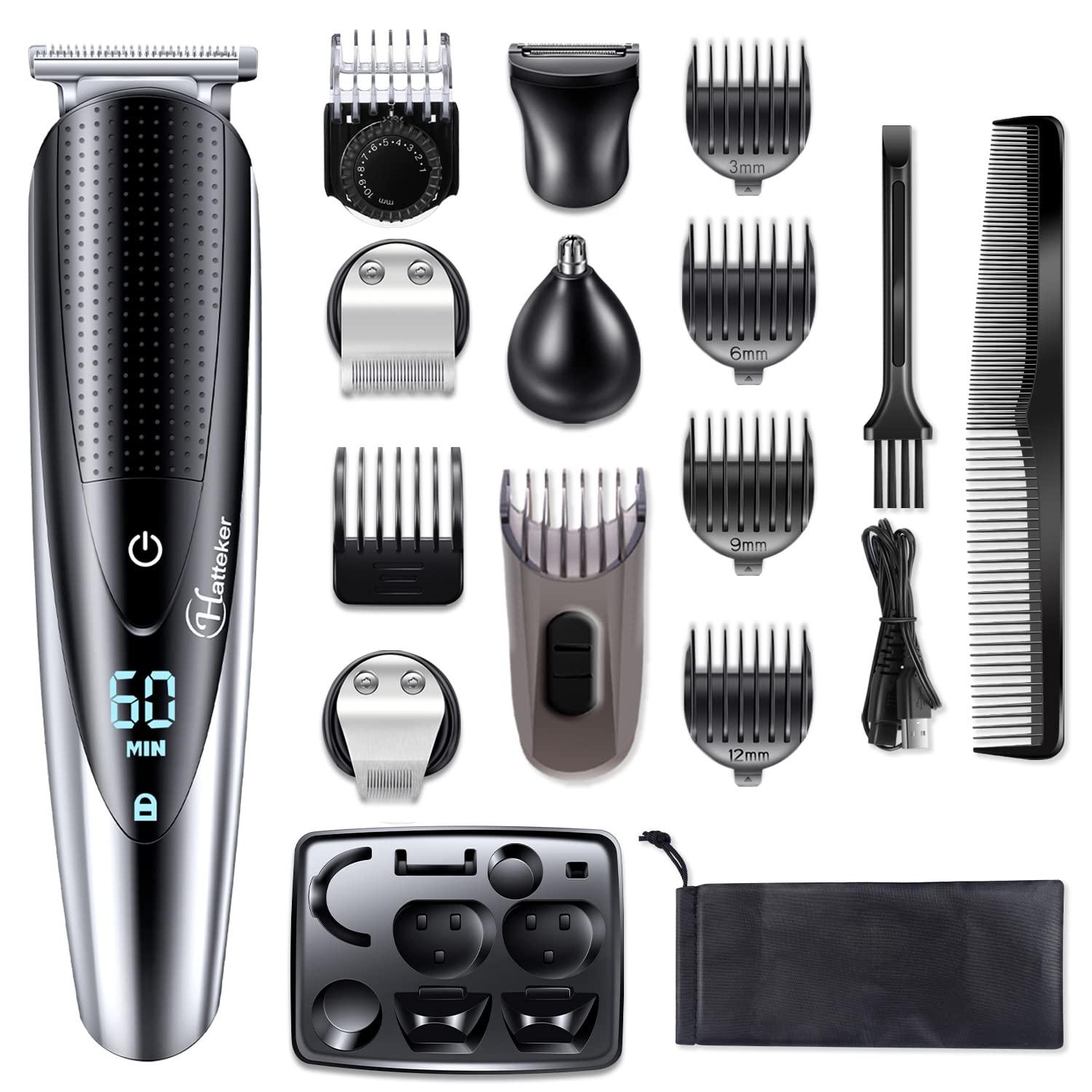 Hatteker Hatteker Mens Hair Clipper Beard Trimmer Grooming kit Hair Trimmer Mustache Trimmer Body Groomer Trimmer for Nose Ear Facial Hair Cordless Waterproof 5 in 1