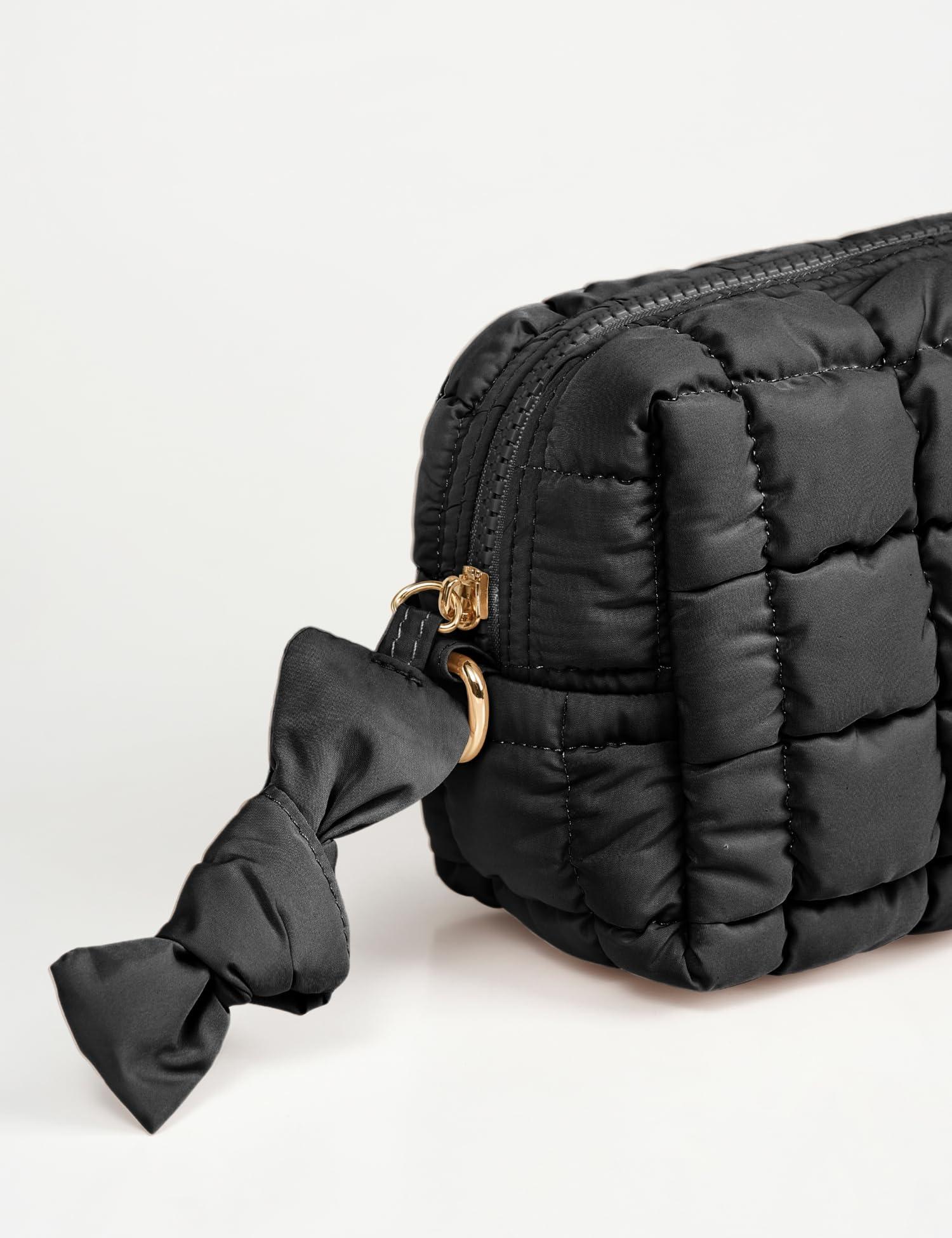 Yarnic Yarnic Quilted Makeup Bag Cosmetic Bag, Travel Toiletry Bag for Women, Cute Makeup Bag Organizer Puffer Makeup Pouch (S, Black)