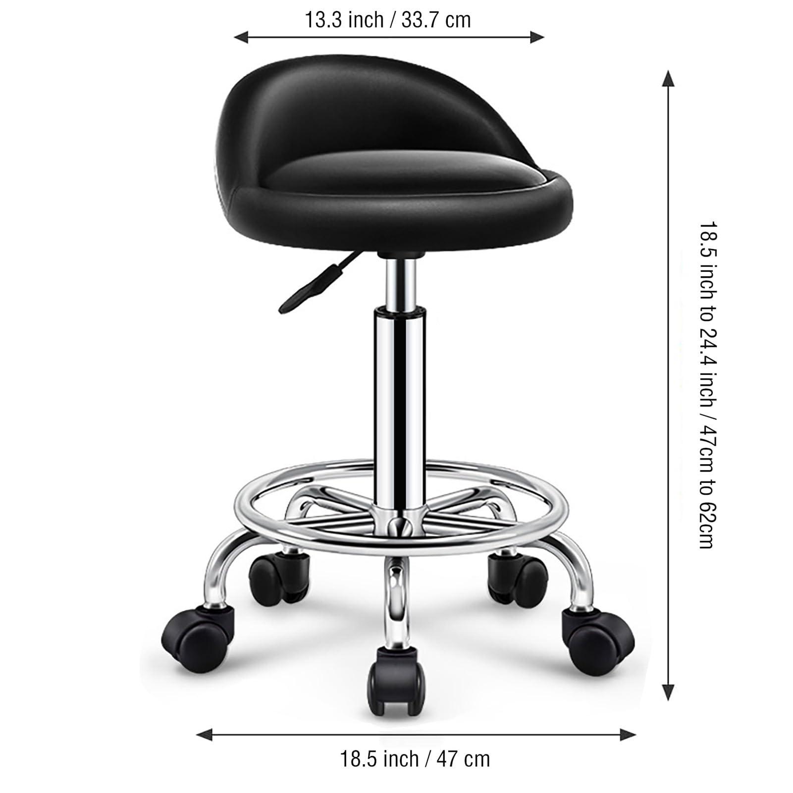 GFAZXDS GFAZXDS Adjustable Height Rolling Swivel Salon Stool with Foot Rest, Tattoo Drafting Work SPA Task Chair with Backrest and Wheels (Black)