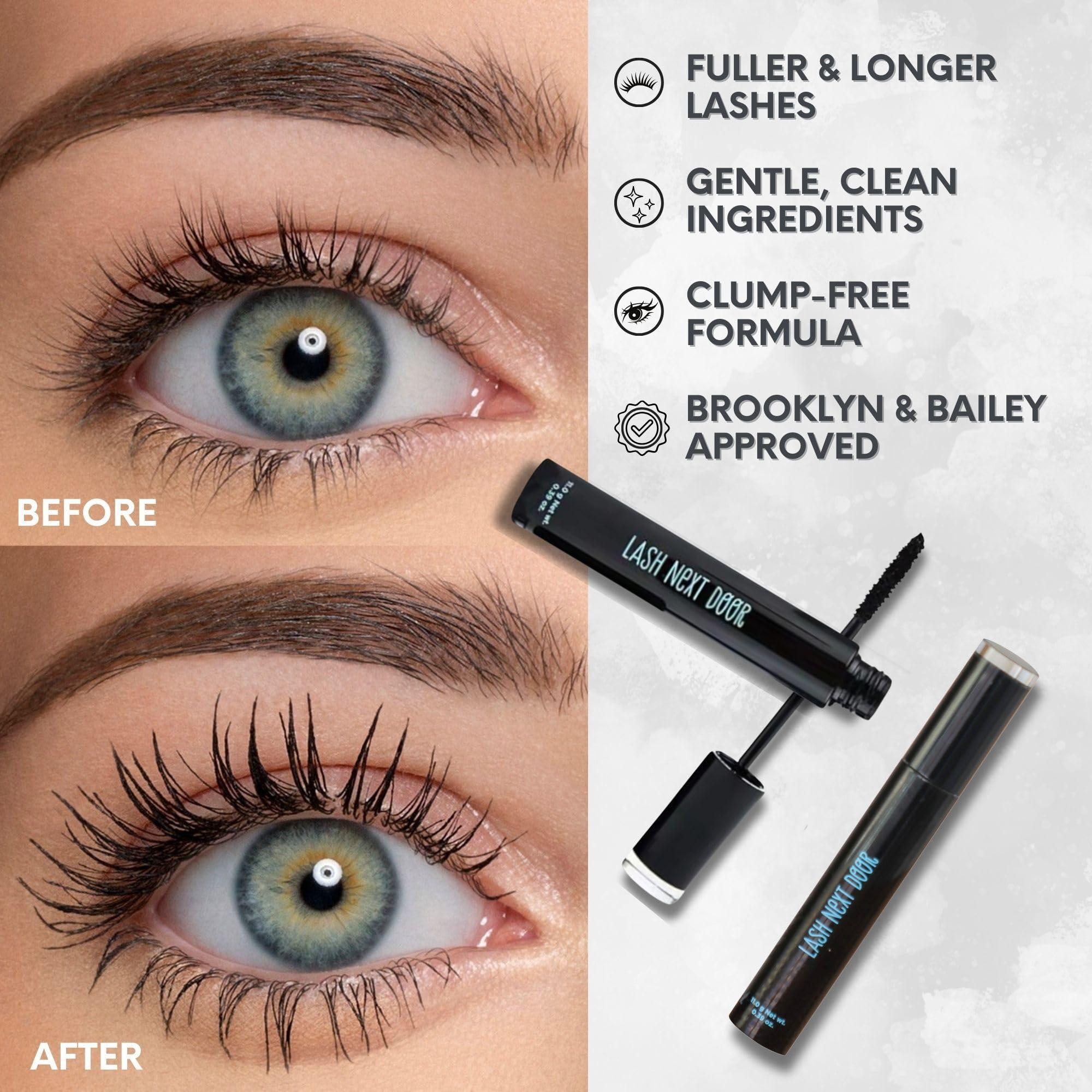 LASH NEXT DOOR Lash Next Door Water Resistant Mascara Black Volume and Length - No Clump Volumizing Mascara for Thickening and Lengthening - Smudge Proof Lashes by Brooklyn and Bailey (1 Pack)