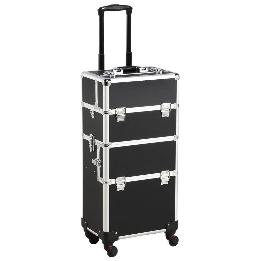 Yaheetech Yaheetech Rolling Makeup Train Case 3 in 1 Cosmetic Makeup Case Large Aluminum Trolley Makeup Travel Case Professional Rolling Cosmetic Beauty Storage, with 360 Swivel Wheels, Black