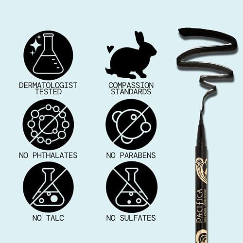 Pacifica Pacifica Black Liquid Eyeliner Pen - Liquid Line - Felt tip, Smudge Proof Eyeliner - Water Resistant Gel Makeup Eye Liner - Matte Fine Tip Clean Beauty Vegan & Cruelty-Free Dermatologist Tested