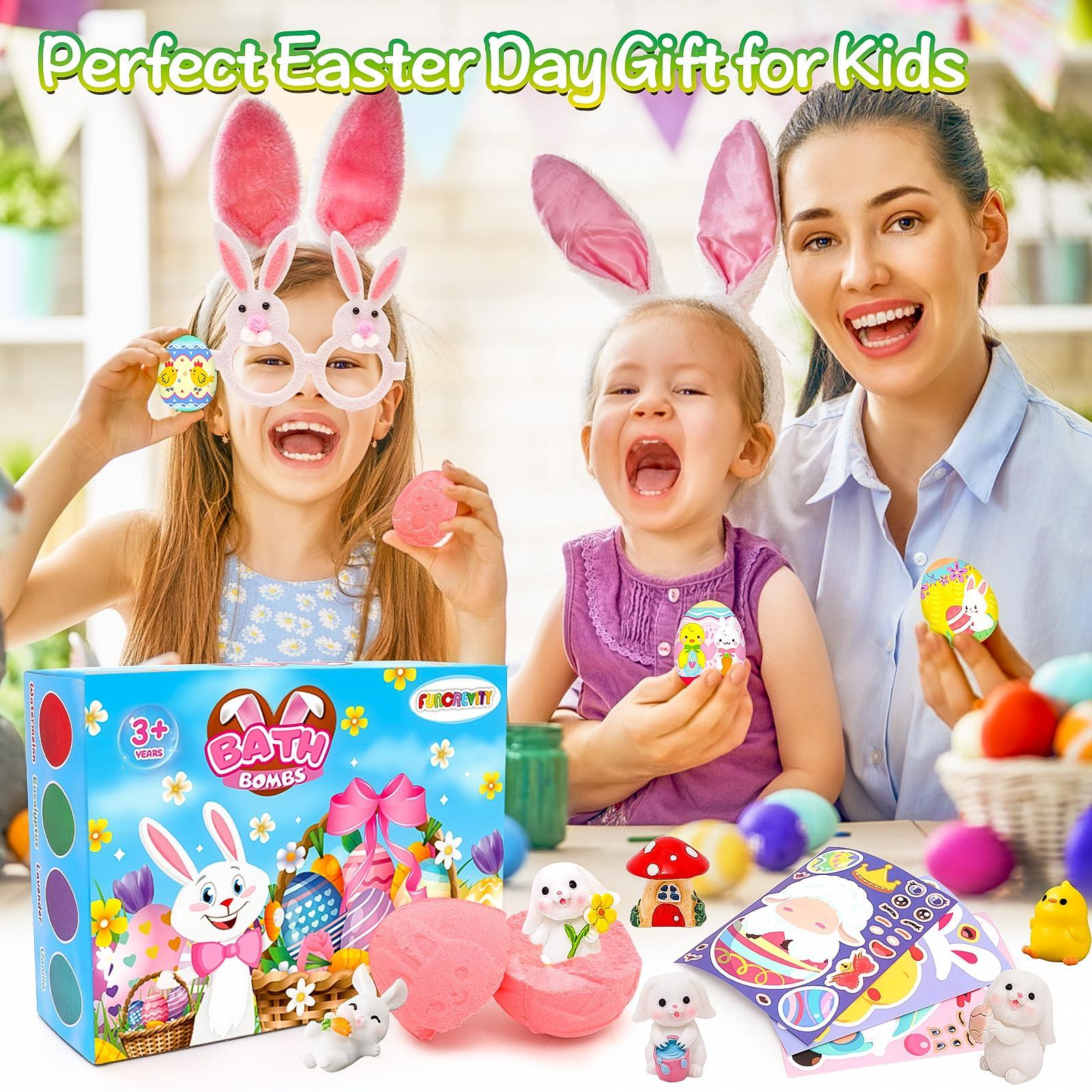 FUNCREVITY Easter Bath Bombs with Toys Inside for Kids Girls Boys Easter Basket Stuffers Handmade Fizzy Easter Eggs Balls Organic Bubble Bath Bombs for Easter Party Favor Easter Gift Set