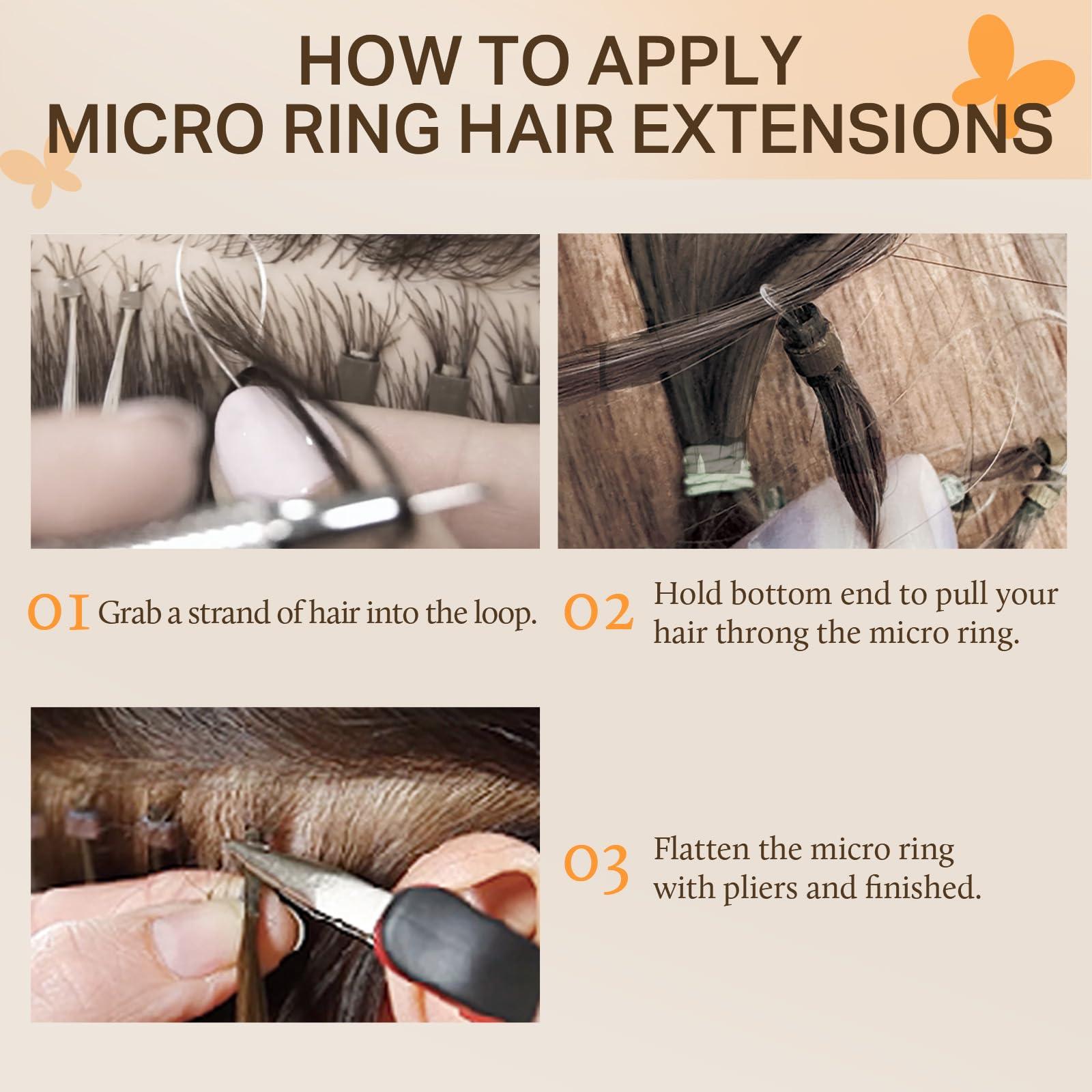 DOORES DOORES Hair Extensions Micro Link Hair Extensions Human Hair Virgin Hair, Ash Brown to Platinum Blonde 14 Inch 50g/50s, Micro Link Hair Extensions Short Human Hair