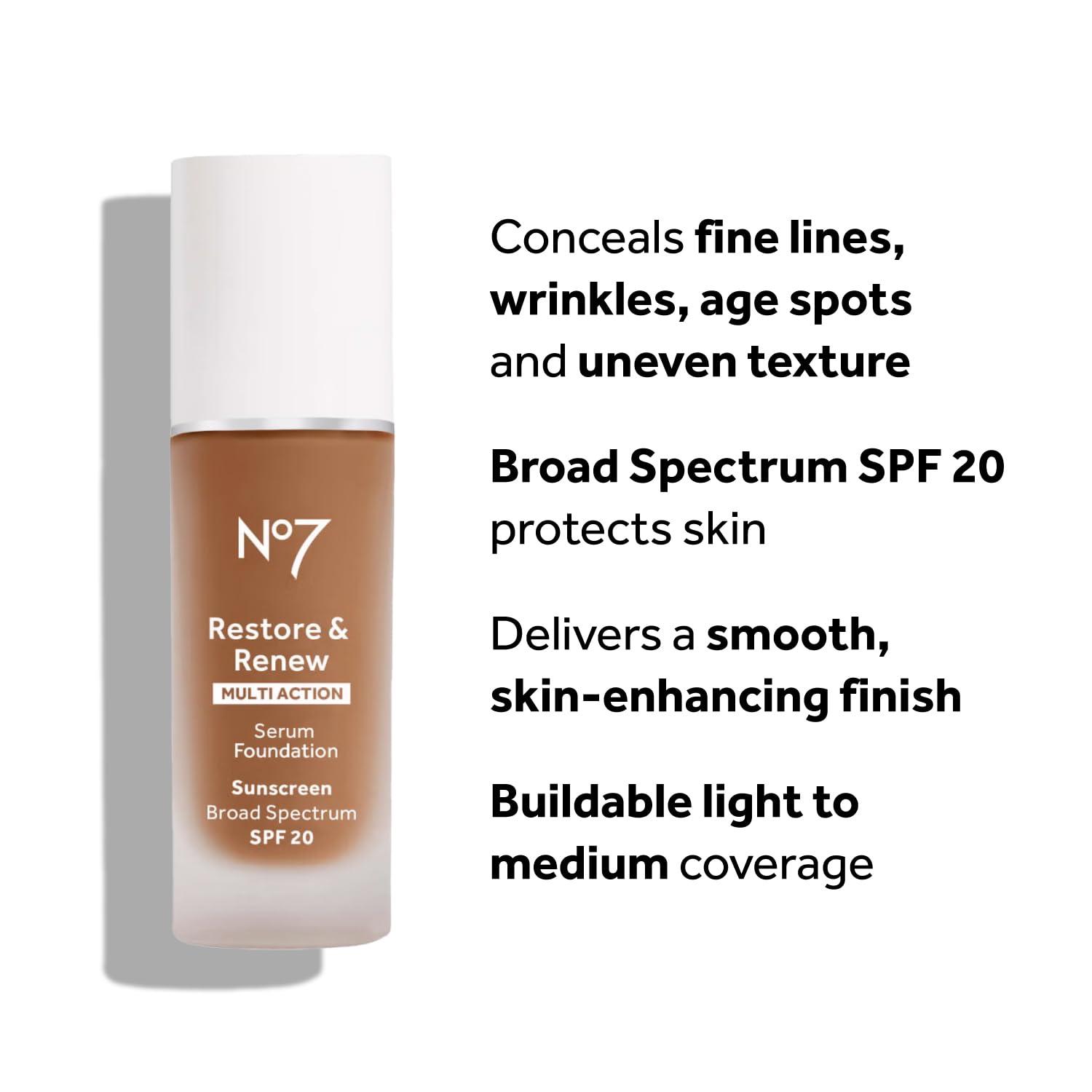 No7 No7 Restore & Renew Multi Action Serum Foundation - Bamboo - Liquid Foundation Makeup with Vitamin C, Vitamin E & Collagen for Face - Beauty Skin Serum Formula with Medium Coverage (30ml)