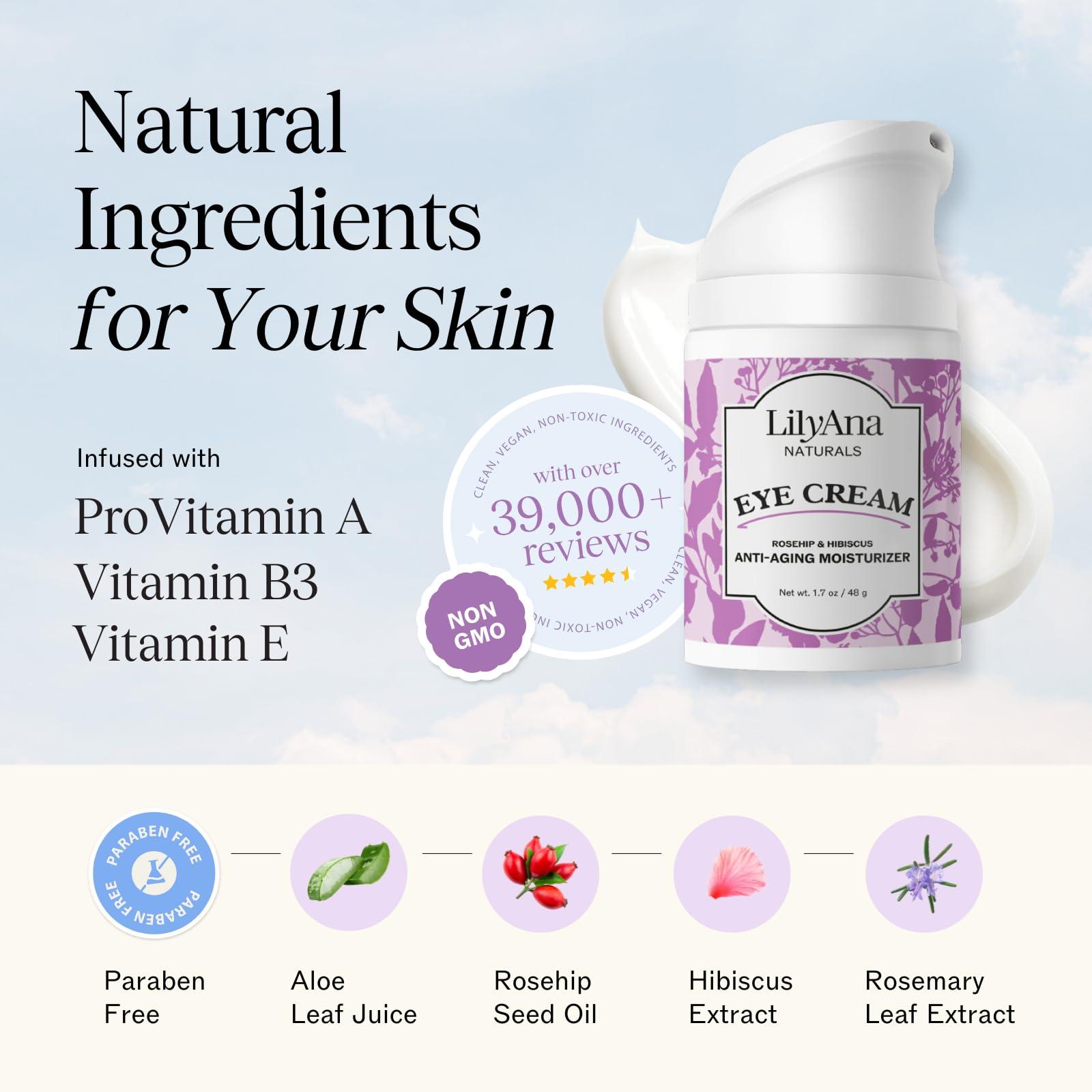 LilyAna Naturals LilyAna Naturals Eye Cream - Eye Cream for Dark Circles and Puffiness, Under Eye Cream, Anti Aging Eye Cream Reduce Fine Lines and Wrinkles (1.7 Ounce, Rosehip and Hibiscus (Tube))