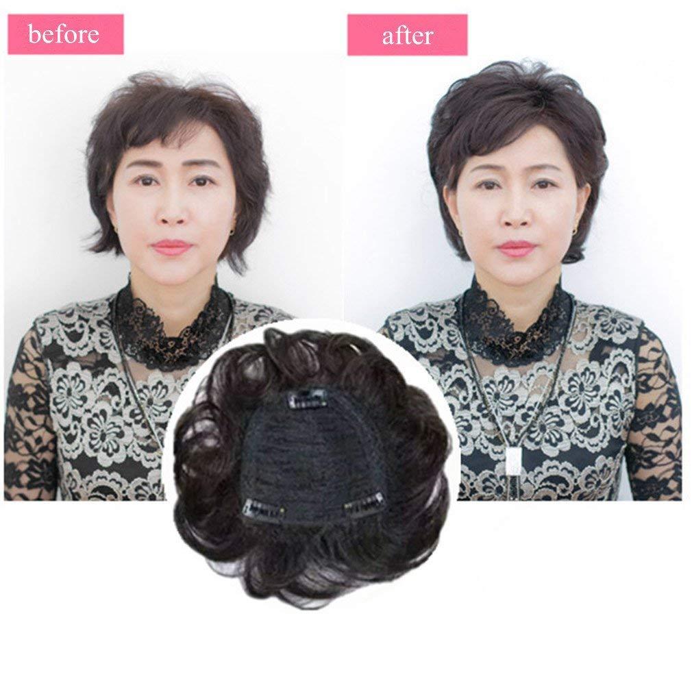 LXUE 5.5" Real Human Hair topper for Short Hair Clip in Wavy Hairpieces for Women with Thinning Hair, Off Black