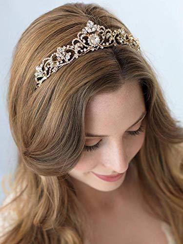 Derora Salliy Baroque Wedding Crown Green Crystal Bride Tiara Bridal Headpieces Rhinestone Hair Accessories for Women and Girls (B)