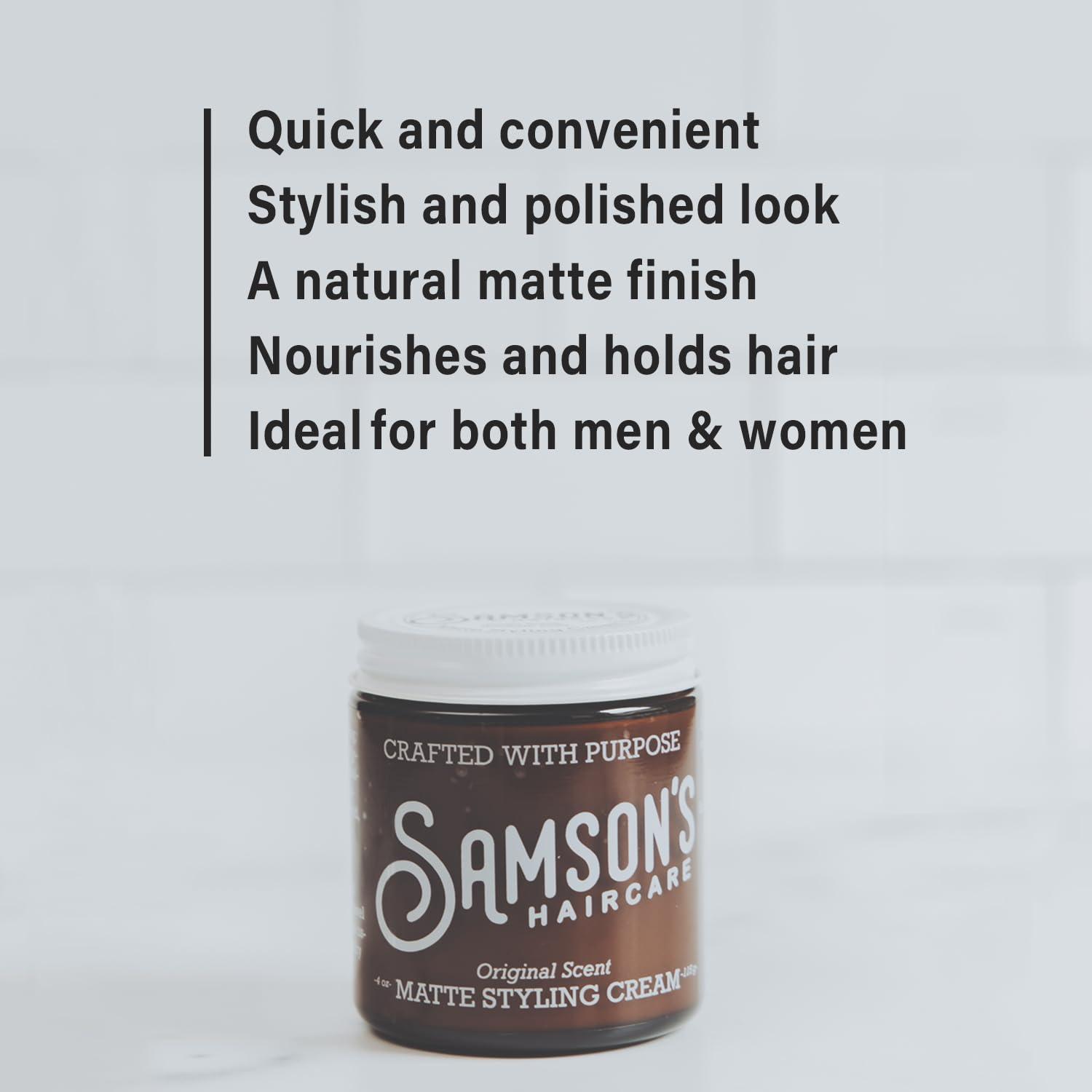SAMSON\'S HAIRCARE SAMSON\'S HAIRCARE Matte Styling Cream, Best Matte Finish with Easy Application, Nourishes and holds hair, Ideal for both Men & Women, 4 oz.