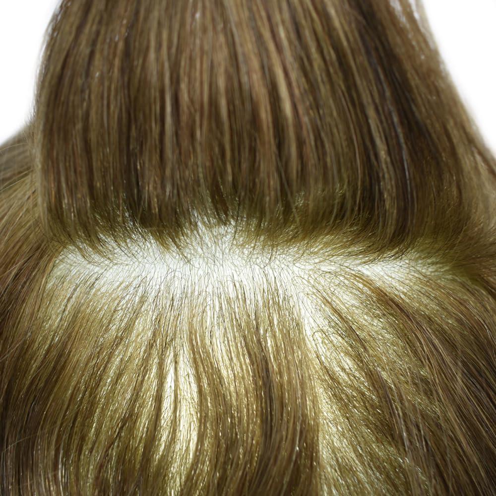 F M FACE MIRACLE NEW YORK Mens Toupee Hair System For Men 0.06mm Super Thin Skin V-looped Mens Hair Replacement System Natural Hairline Toupee For Men Poly Skin8"X10"#6R Light Warm Brown-100% Light To Medium density