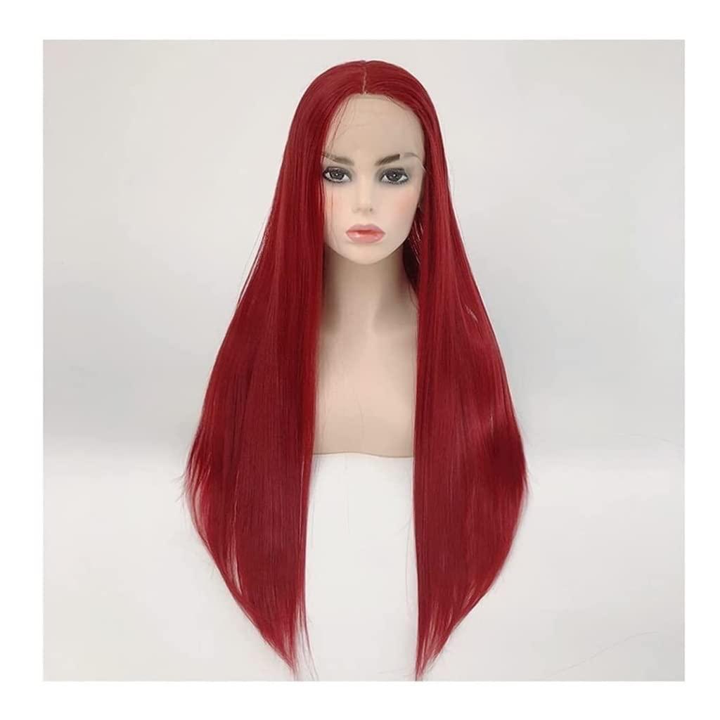Generic Wig Wig Long Straight Hair Matte High Temperature Silk Material Wig for Daily Party Use for Daily Party Use (Color : Wine Red)