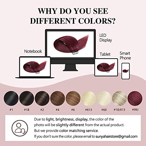 Sunya Sunya Tape in Hair Extensions Human Hair Burgundy 16 Inch Wine Red Tape in Real Human Hair #99j Seamless Skin Weft Tape in Hair Extensions #Burgundy 40g 20Pcs/Pack