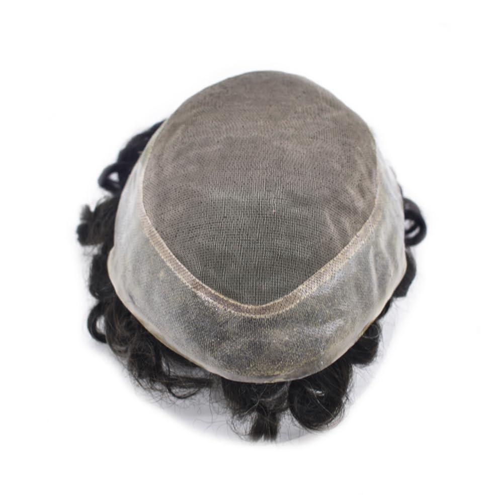 LYRICAL HAIR LYRICAL HAIR Curly Hair Piece Toupee for Black Men Hair System Replacement Monofilament Mens Wig Poly Skin Pu Hair Unit for Men (7\"X9\", 1B Off Black-25MM Curl)