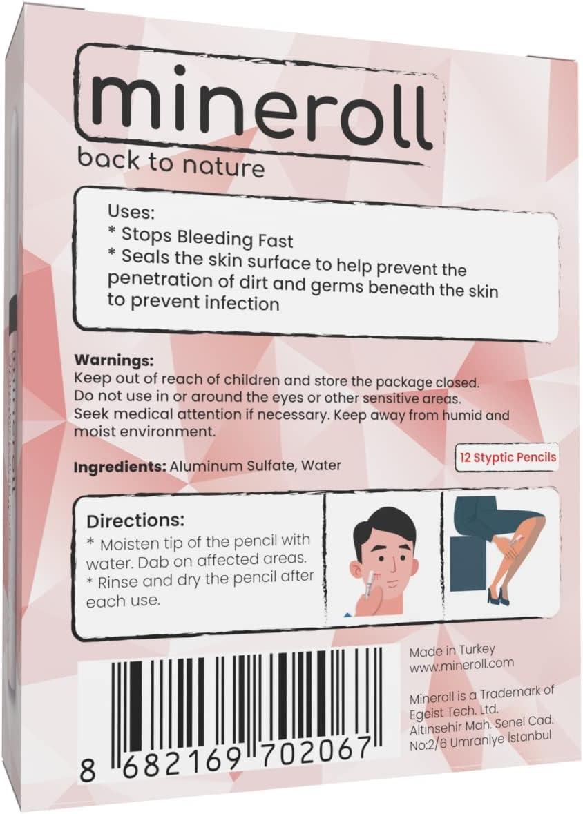 MINEROLL Styptic Pencils Shave Accessories (12 Pencils) Stops Bleeding Fast for Shaving Nicks, Razor Cuts for Men & Women - Sanitary and Great for Barbers or Personal (1)