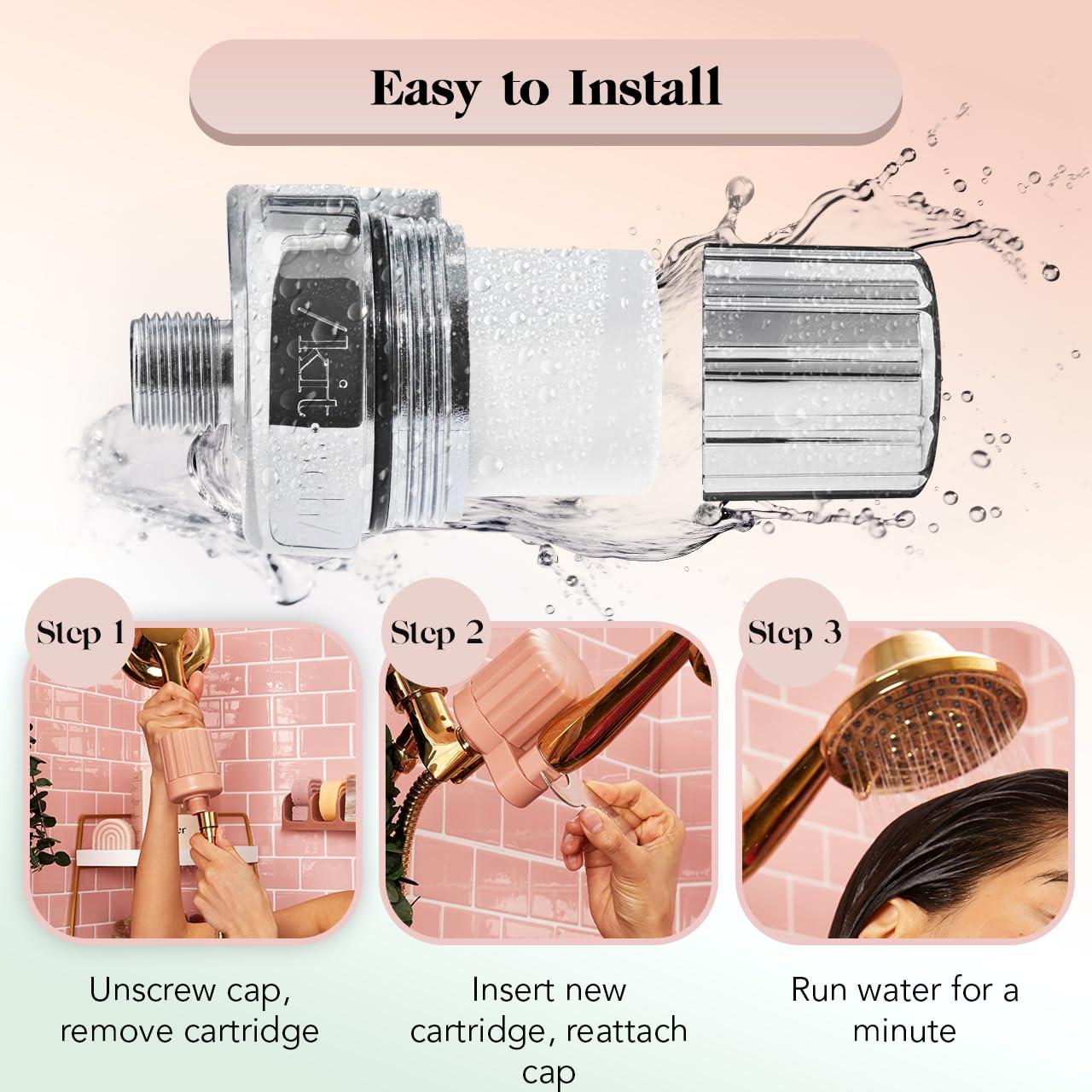 Kitsch Kitsch Castor Oil Shampoo Bar and Shea Butter Conditioner Bar and Shower Filter (Chrome) Bundle