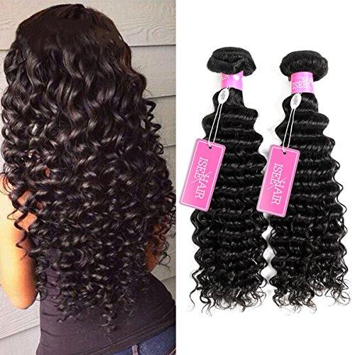 ISEE ISEE Hair 8A Grade Brazilian Deep Wave Virgin Hair Brazilian Curly Human Hair Weave 3 Bundles With 4"x4" Lace Closure Unprocessed Natural Human Hair Extensions (121416&10closure)