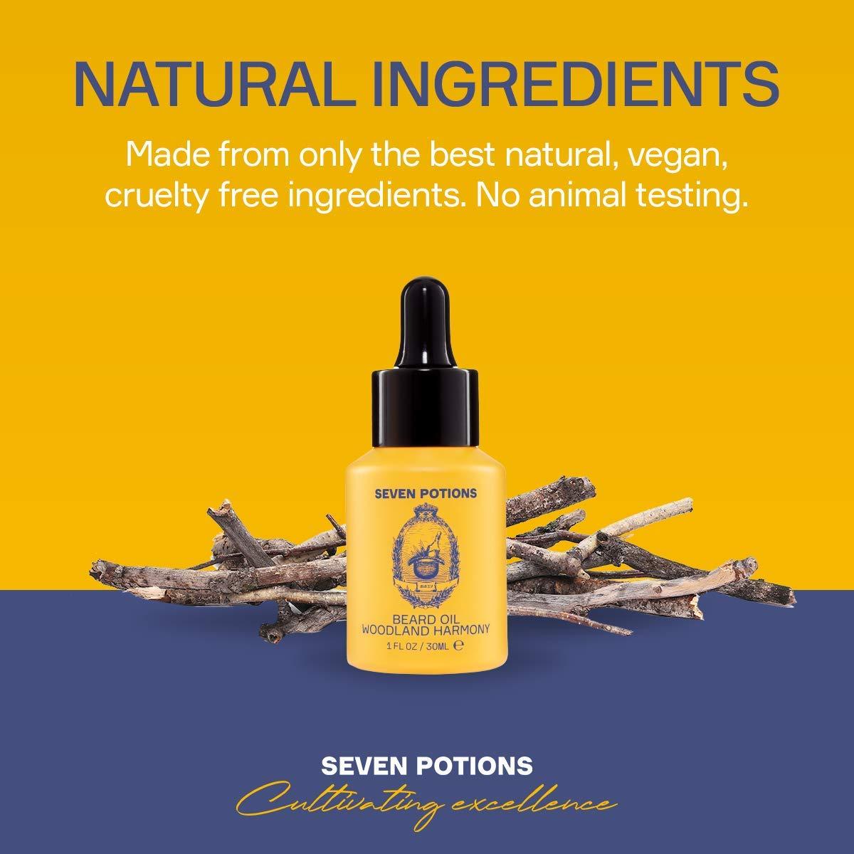 SEVEN POTIONS Beard Oil 1 fl oz by Seven Potions. Sweet and Woody Scented Beard Softener. Stops Beard Itch. Natural, Vegan, Beard Conditioning Oil. Contains Jojoba Oil (Woodland Harmony)