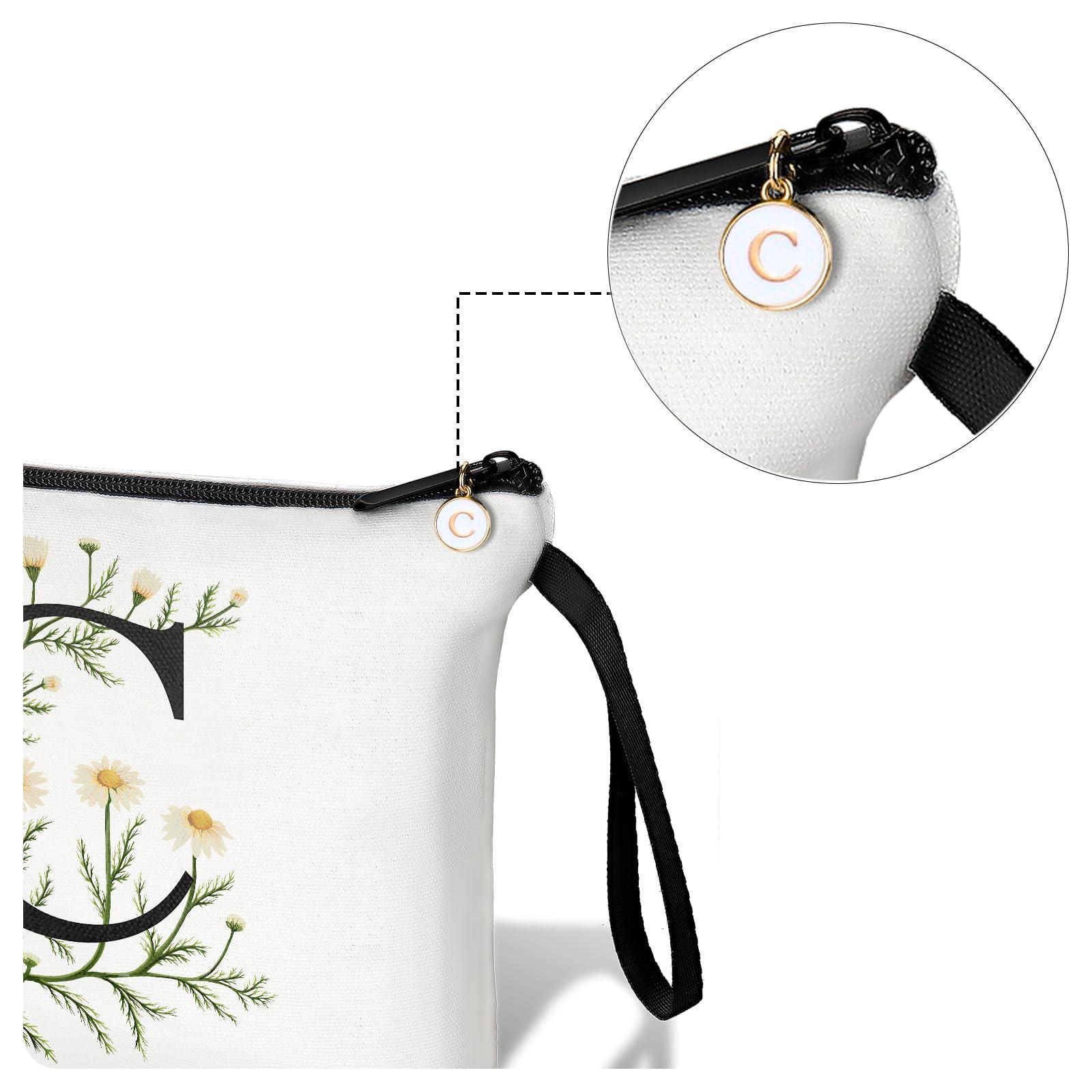 LANJU Initial Letter Bag Letter Makeup Bag for Women Initial Cosmetic Bag A-Z Personalized Makeup Bag Travel Makeup Bag,Initial Cosmetic Bag Gifts (white C)
