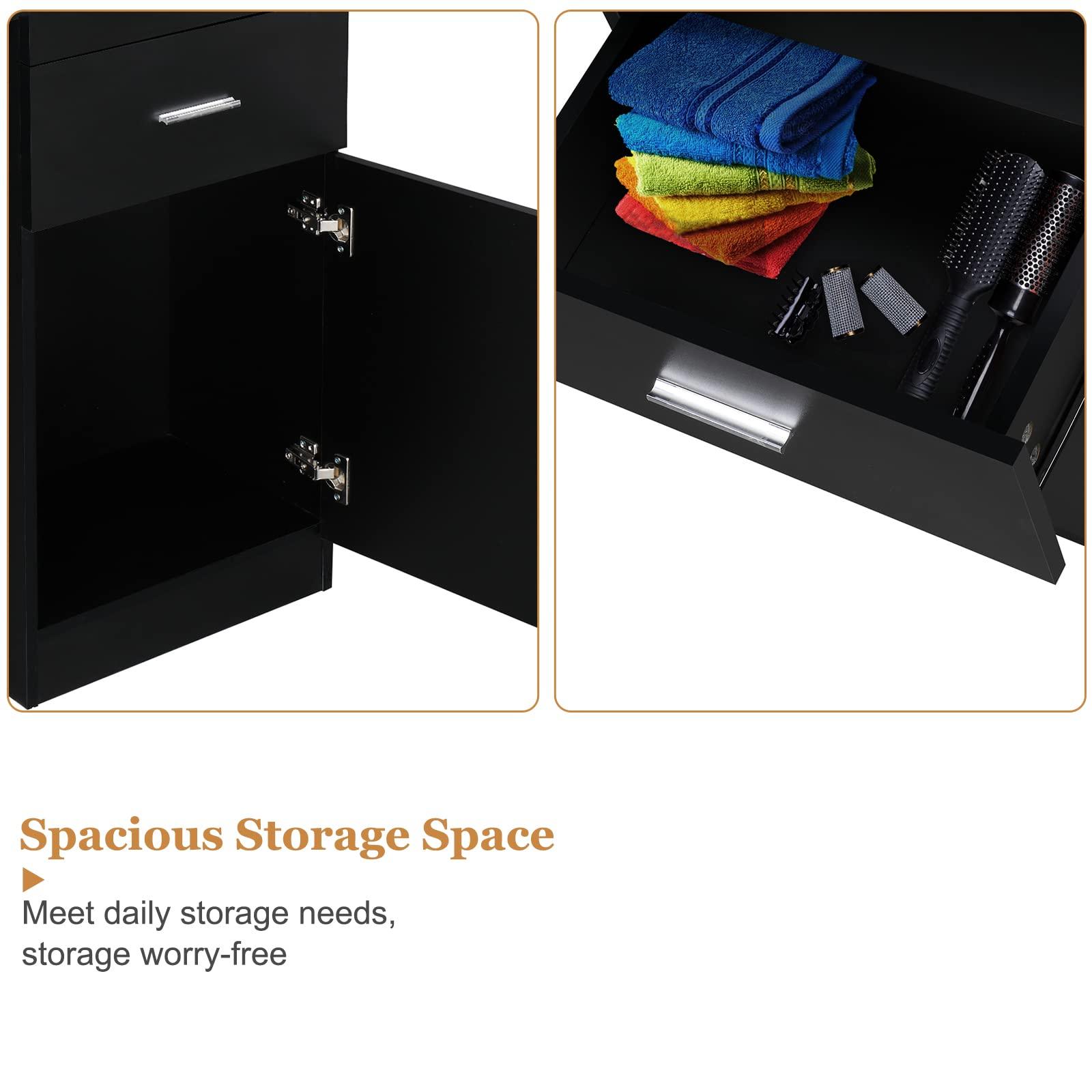 OmySalon OmySalon Salon Stations for Hair Stylist, Beauty Salon Storage Cabinet, Hair Styling Equipement Set with a Large Storage Cabinet, 2 Drawers and 6 Hair Dryer Holders, Black