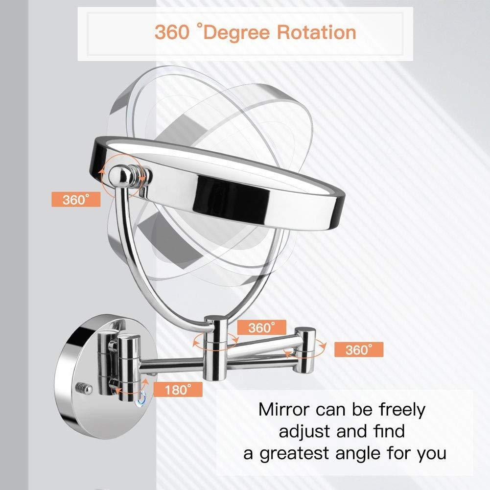 SEnyah SEnyah Wall Mounted Shaving Mirror 10X Magnification Double Sided Folding LED Bathroom Mirror Retractable 360Swivel Illuminated Makeup Mirror, Concealed Install, 8.5 Inches