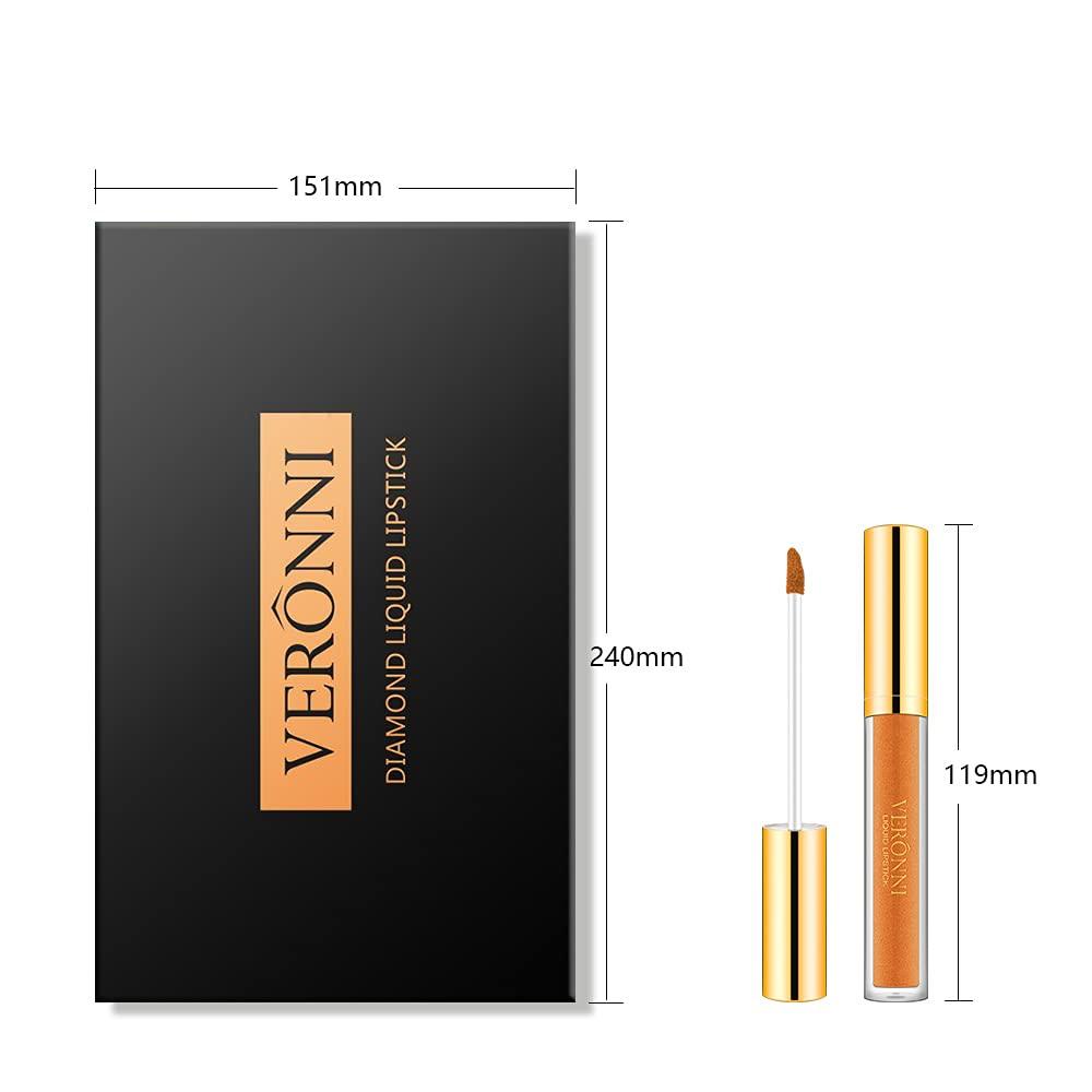 VERONNI VERONNI Diamond Glitter Lipstick Set, 10 Pcs Shimmer High Pigment Lip Gloss,Metallic Liquid Lipstick Long Lasting Waterproof Lip Gloss Makeup Kit,10pcs Lip Makeup Gift Set(10pcs together)