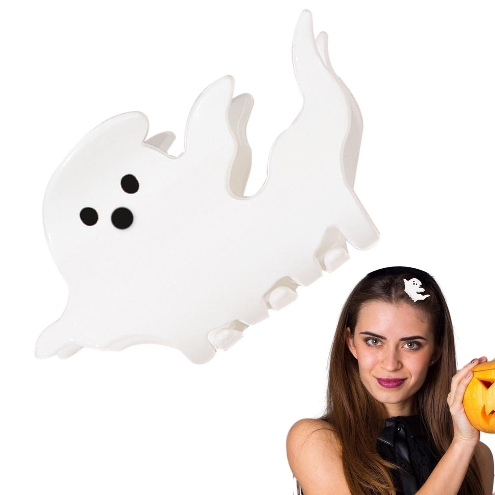 awakentti Halloween Hair Claw Clips, Cute Halloween Hair Accessories, Pumpkin Ghost Face Devil Halloween Hair Accessories for Hair Barrettes Clamps Halloween Fall Gift (white floating ghost)