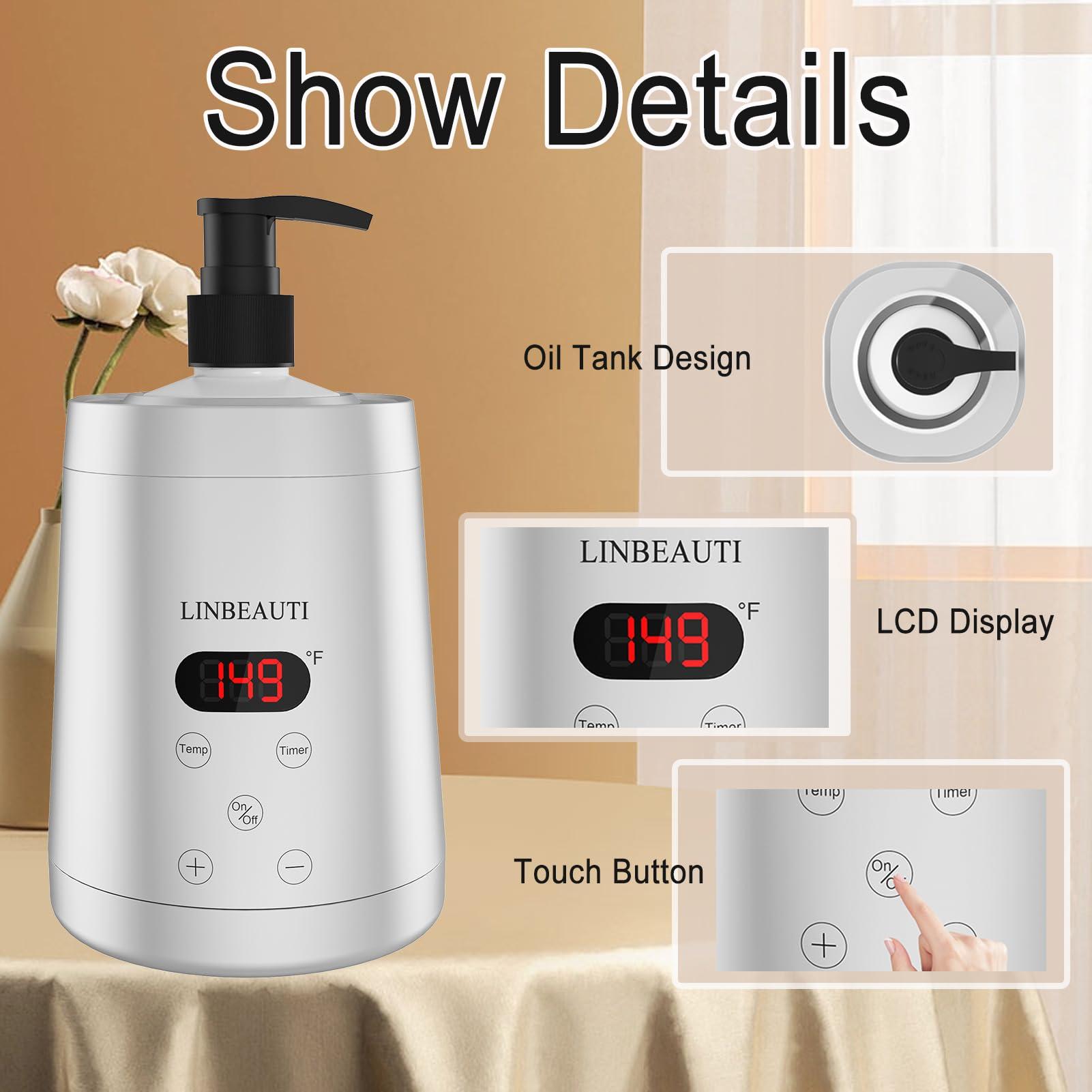LINBEAUTI LINBEAUTI Massage Oil Warmer Bottle Professional Lotion Heater for SPA, Automatic Oil Warmer Heated Oil Lotion Cream for Salon, Barber Shops, Home, with Two Oil Bottle Dispenser